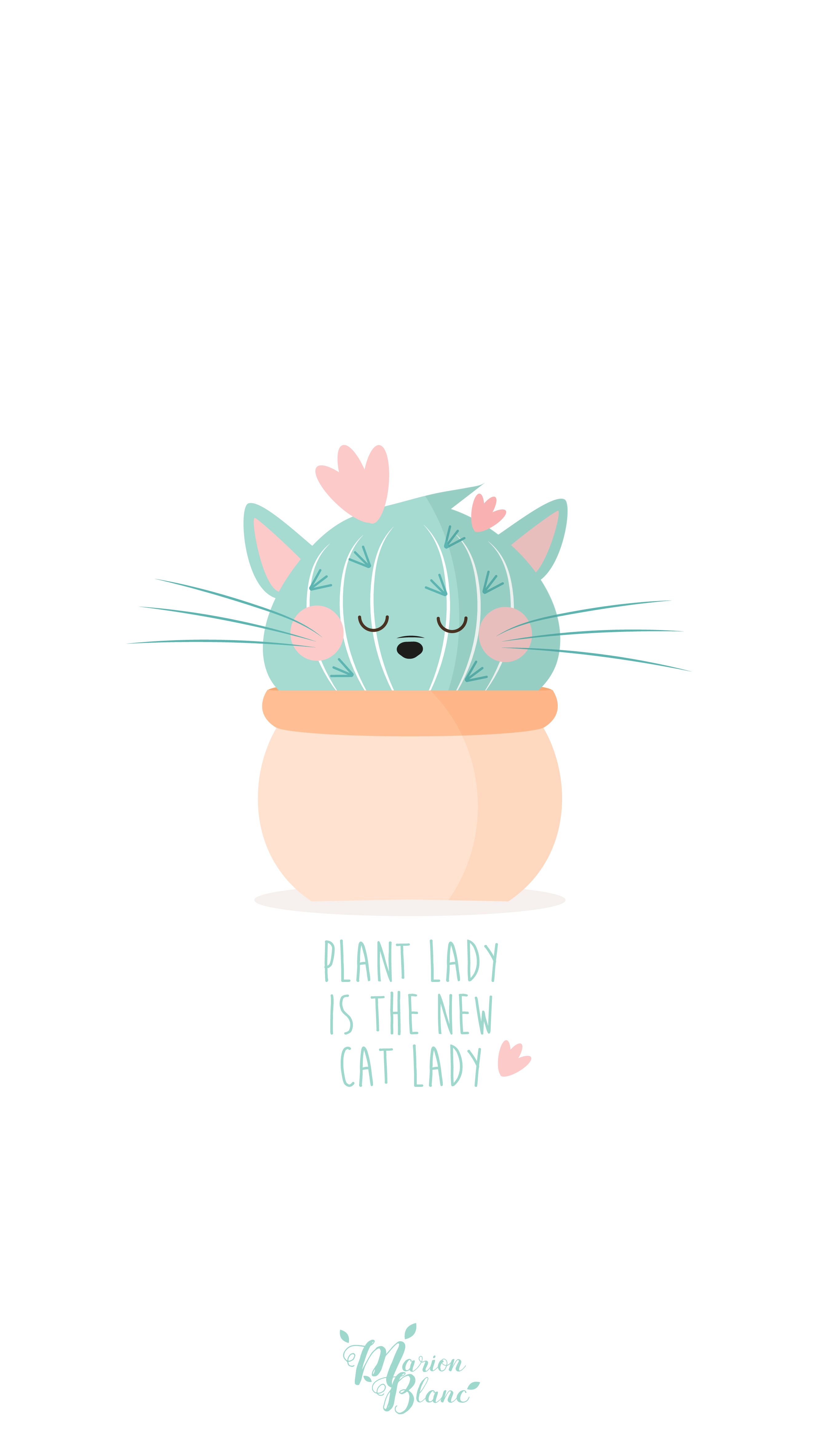 Plant lady is the new cat lady Blanc Cat cactus. Ideas de fondos de pantalla, Ilustraciones, Fondos de gato