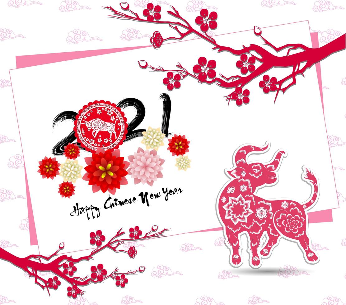 Chinese new year 2021 Tilted Card with Ox and Branches Free Vectors, Clipart Graphics & Vector Art