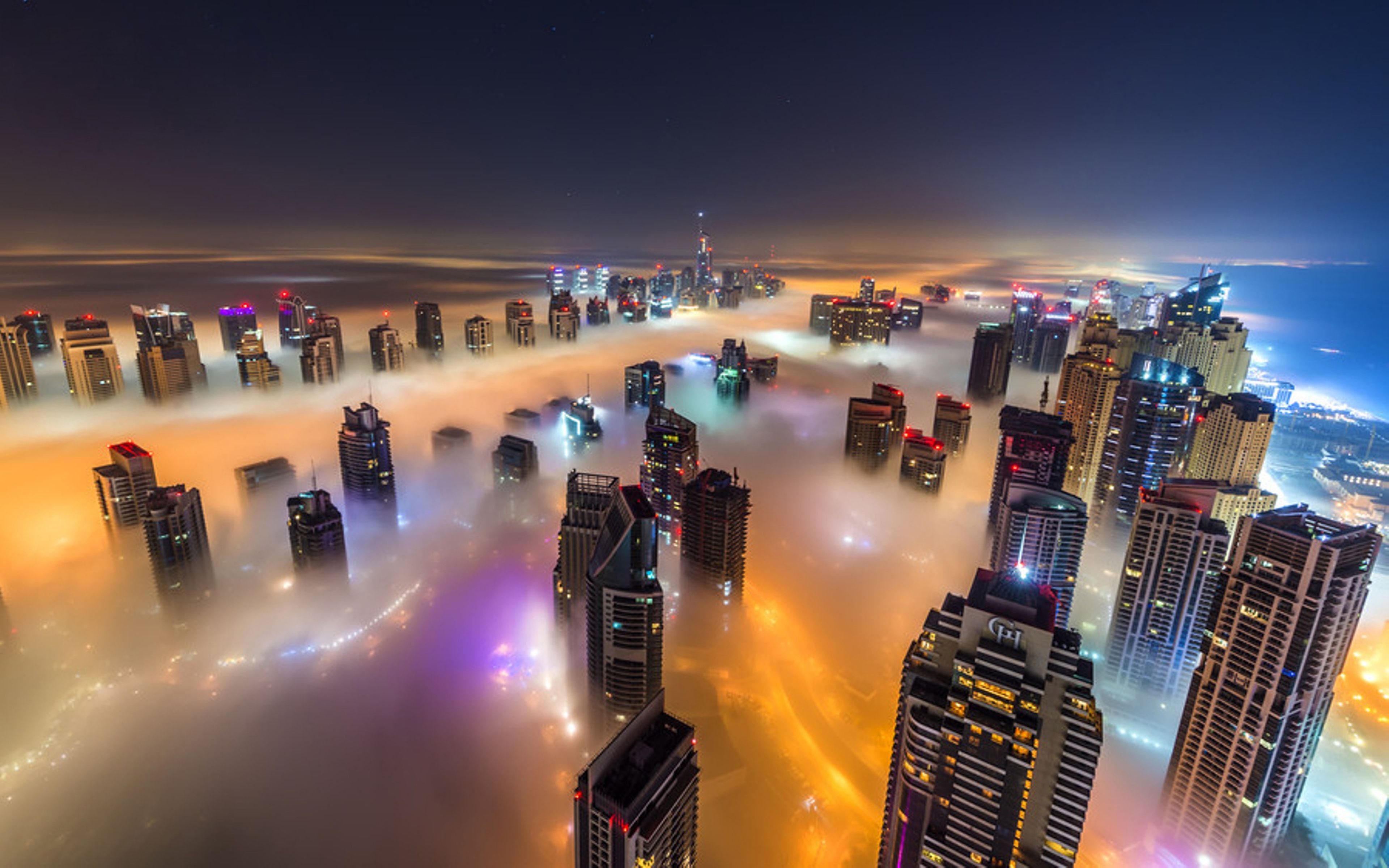 Dubai Night Time City In The Fog HD Wallpaper, Wallpaper13.com