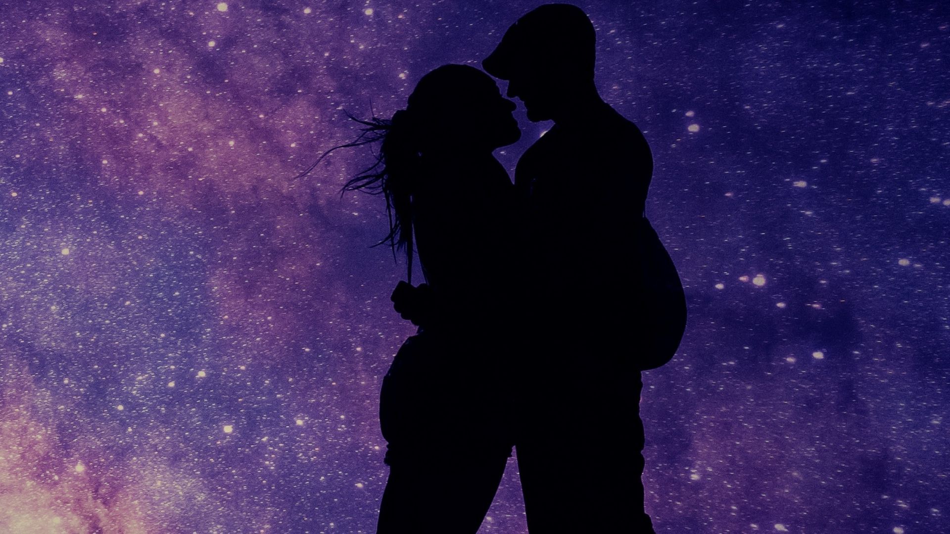 Desktop wallpaper couple, romantic night, love, silhouette, art, HD image, picture, background, 21fa11