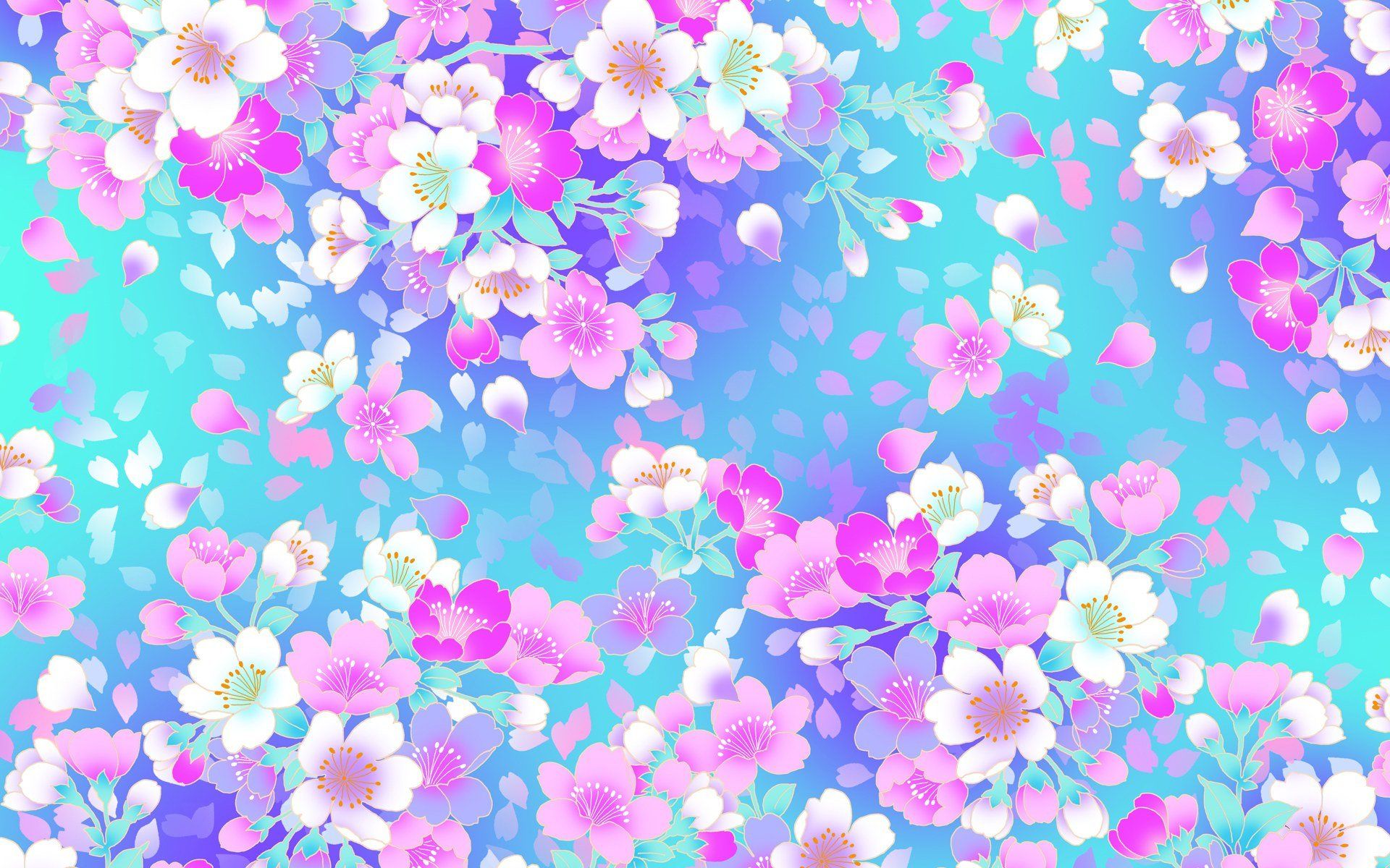 Artistic Blue Floral Flower Pink Flower White Flower wallpaperx1200