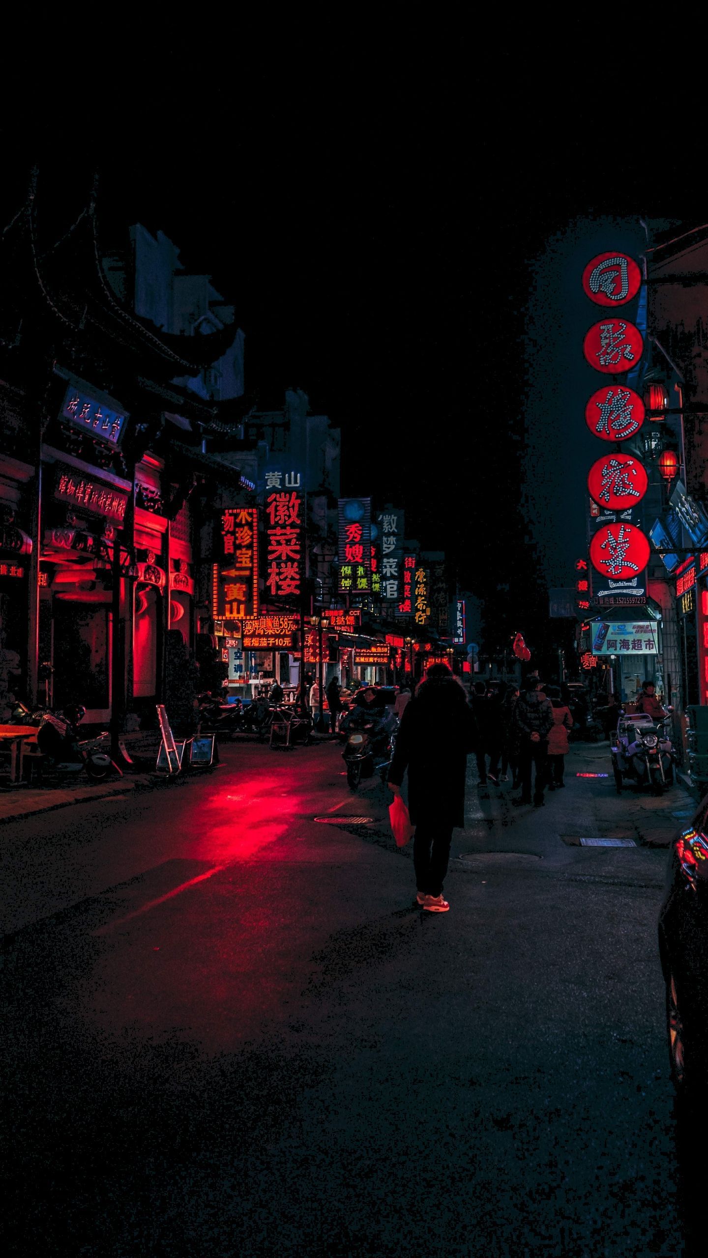 China Street Market Amoled Dark Wallpaper. Живописные пейзажи, Фоновые рисунки, Пейзажи