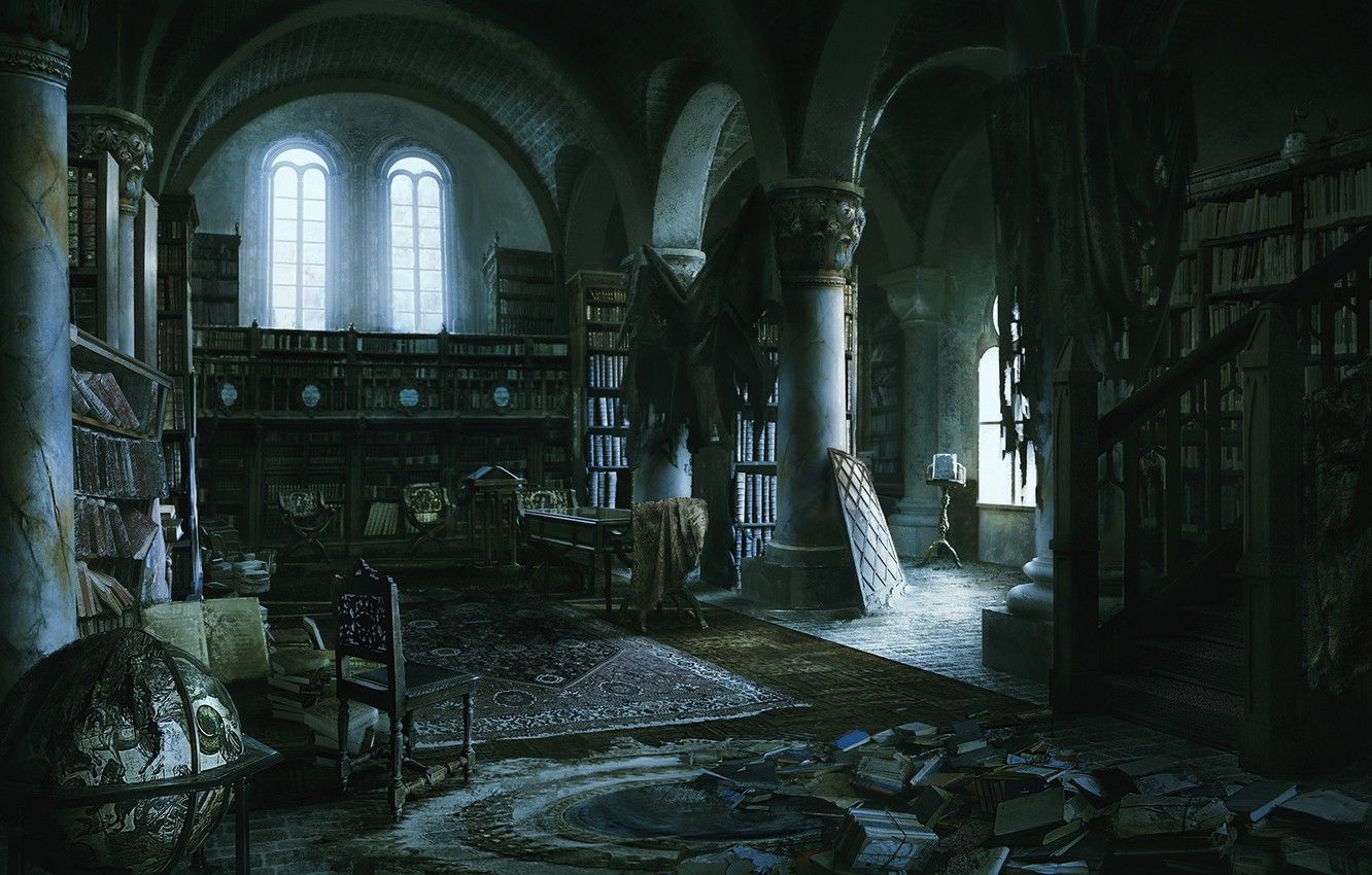 Wallpaper twilight, mess, the room, old library image for desktop, section рендеринг
