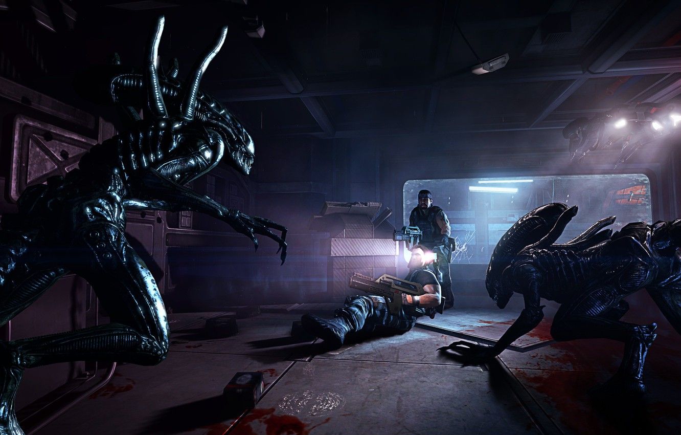 Wallpaper Games, Aliens, Background, Xenomorph, Aliens Colonial Marines, Battle, Marines, Humans, Colonial Marines image for desktop, section игры