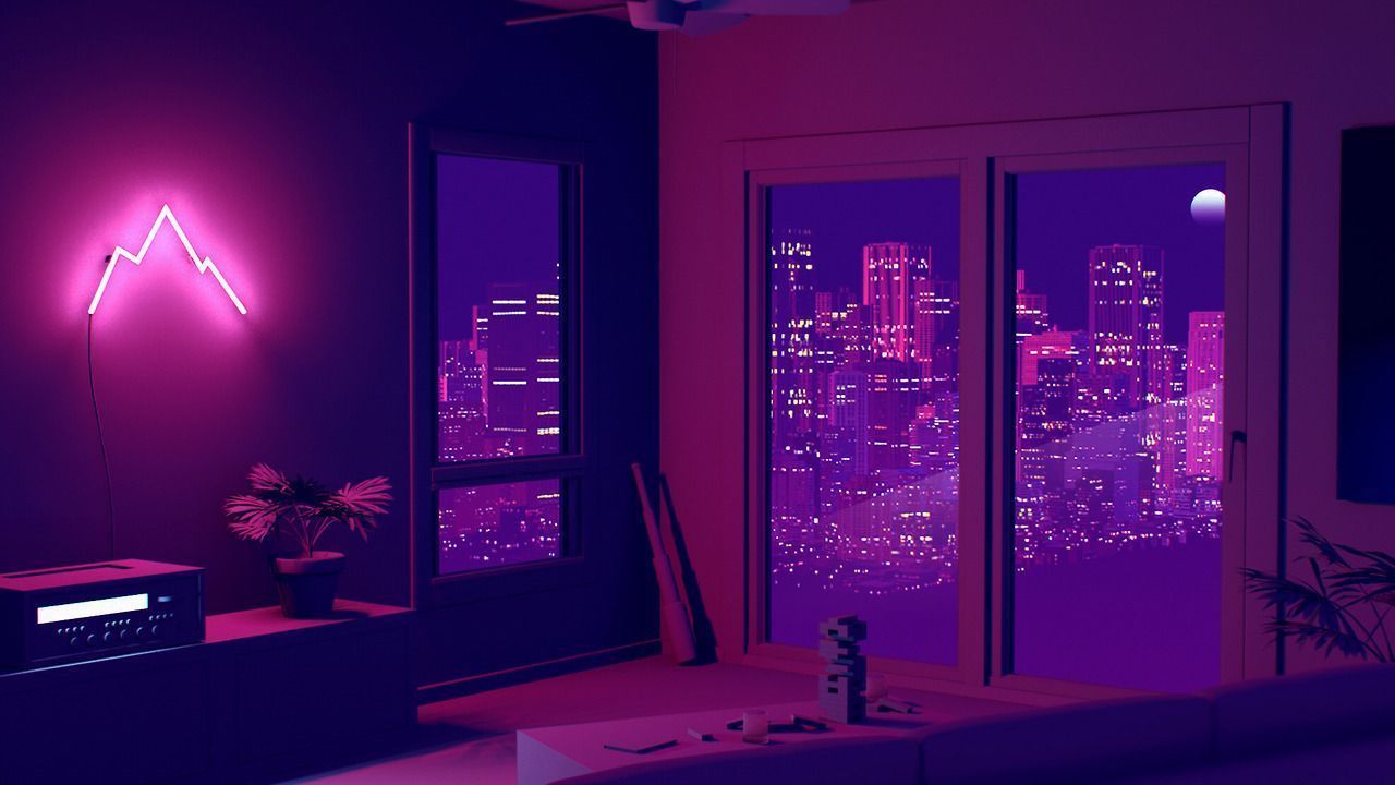 Aesthetic Purple Neon Computer Wallpapers.