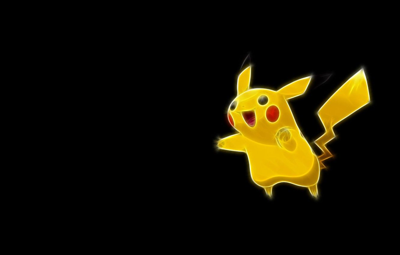 Wallpaper yellow, tail, Pikachu, ears, tail, pokemon, Pikachu, neon lines image for desktop, section минимализм