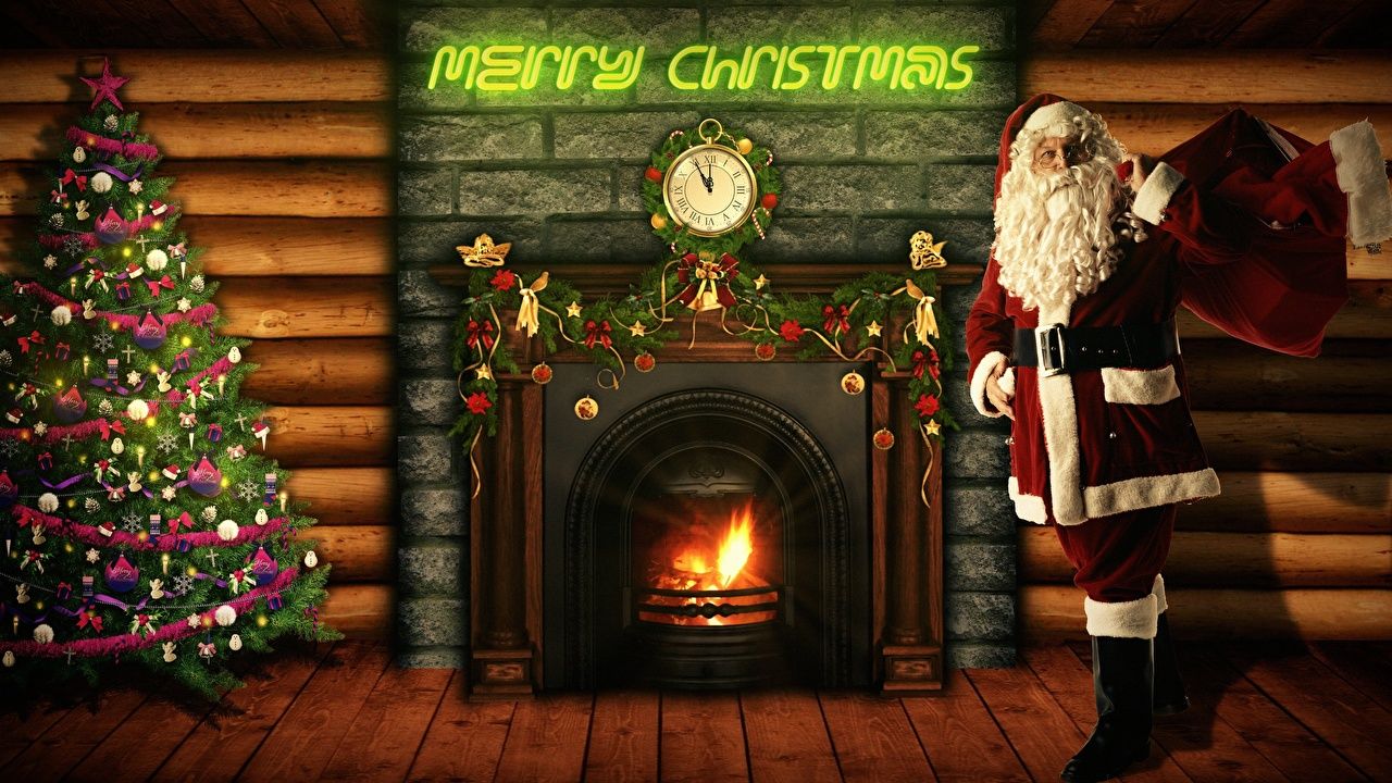 Desktop Wallpaper New year English Beard Clock Santa Claus