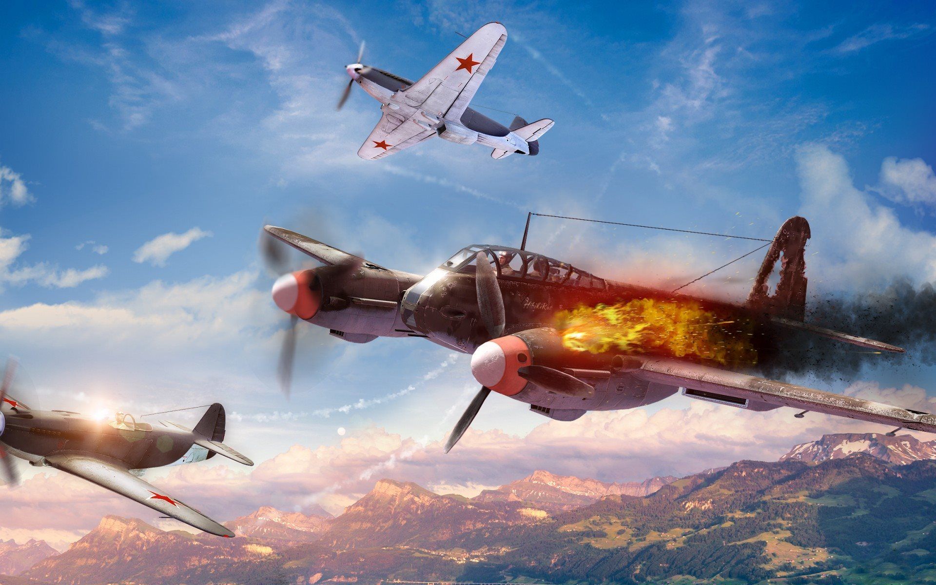 Download wallpaper War Thunder, air battle, stricken plane, World War II for desktop with resolution 1920x1200. High Quality HD picture wallpaper