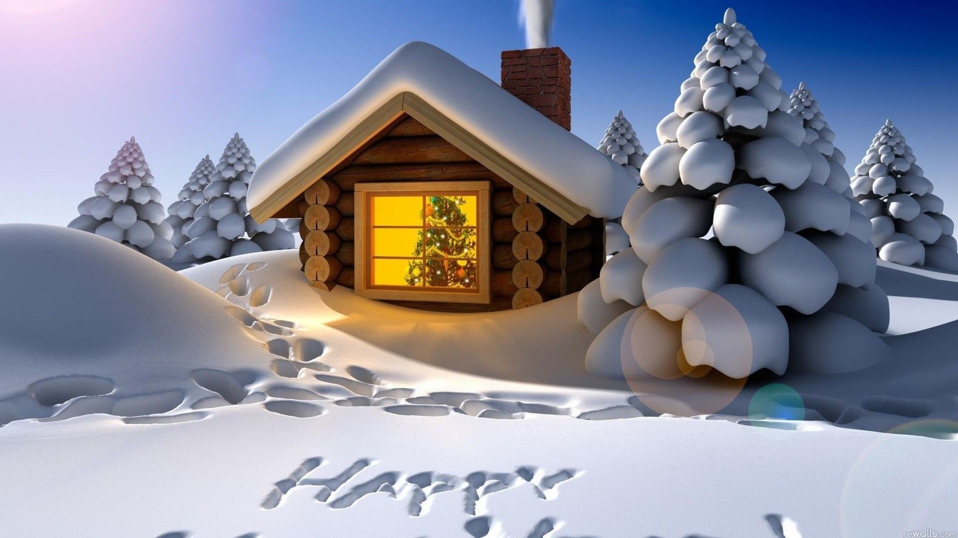 Cabin in the snow wallpaper. Happy new year wallpaper, Christmas facebook cover, New year wallpaper