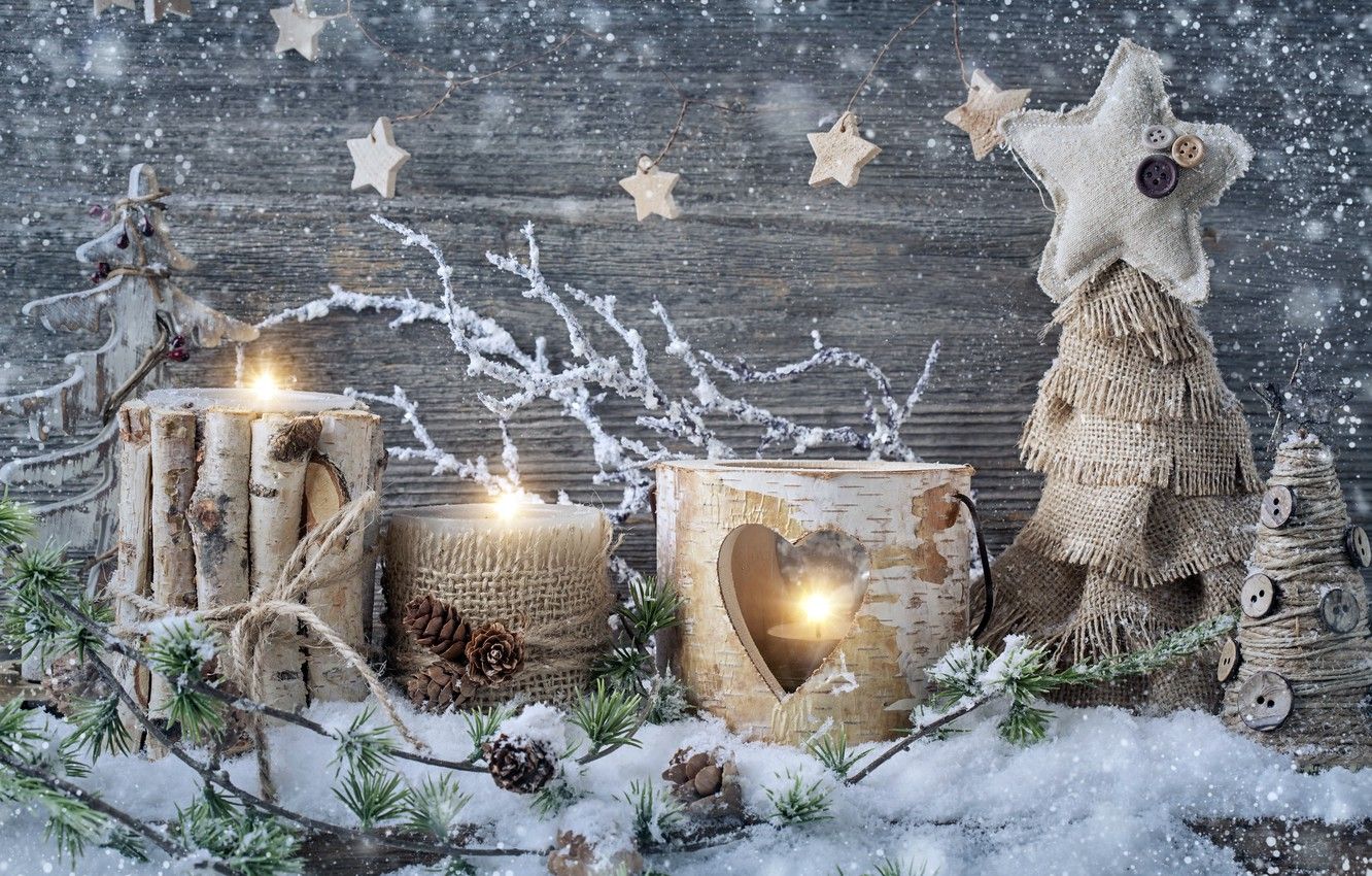 Wallpaper snow, decoration, candles, New Year, Christmas, Christmas, vintage, New Year, decoration, Happy, Merry image for desktop, section новый год