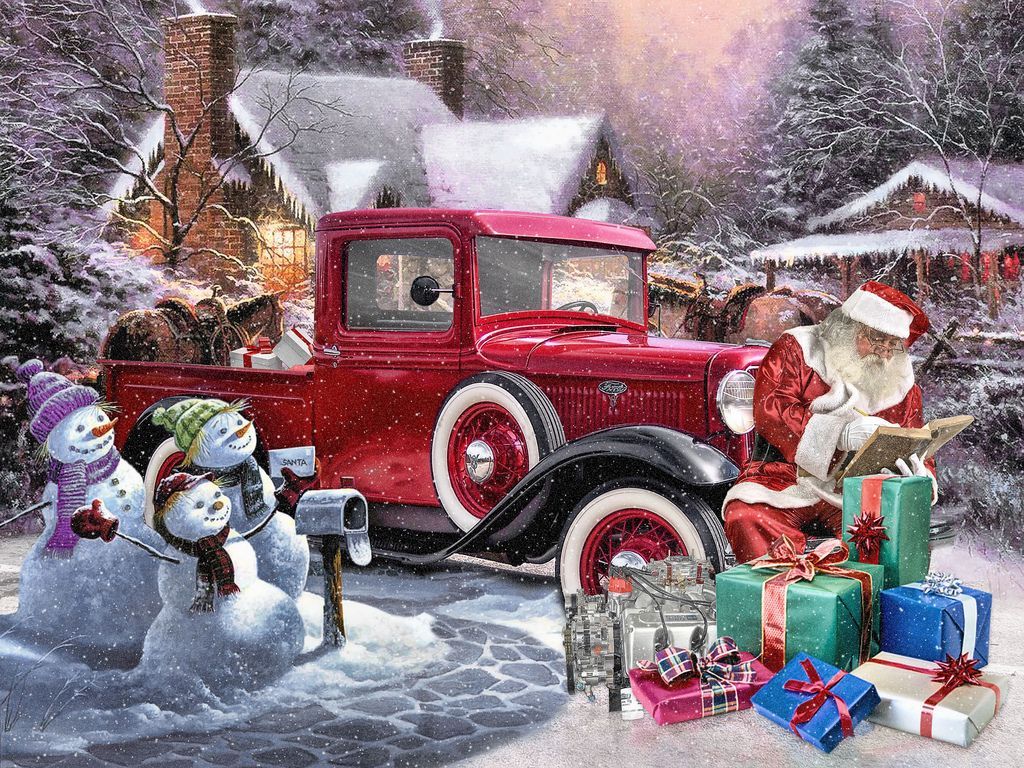 Vintage Red Truck Christmas Desktop Wallpaper