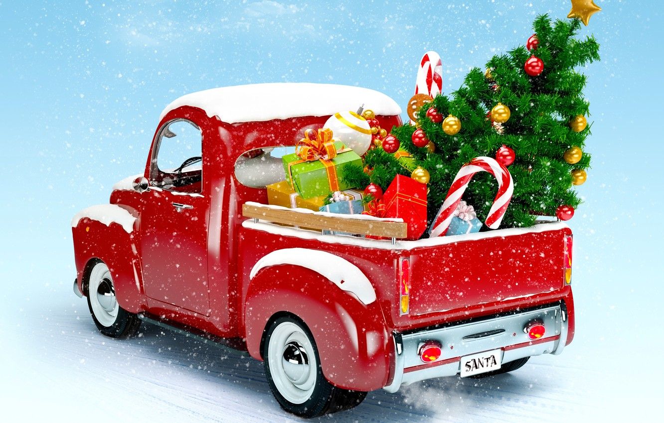 Christmas truck tree truck snow christmas HD wallpaper  Peakpx