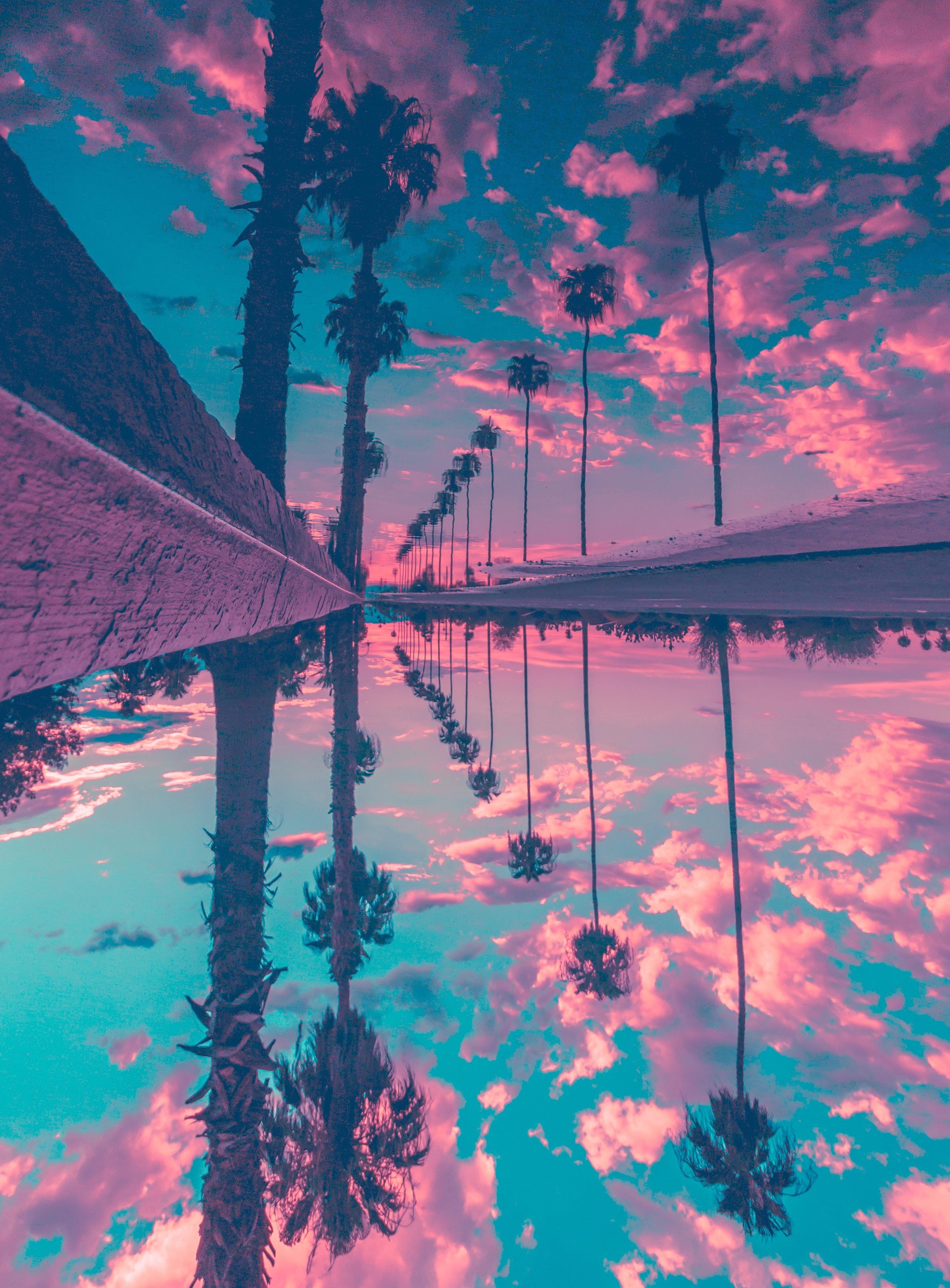 sunset palm trees #sky #water #reflection #colorful portrait display K # wallpaper #hdwallpaper #des. Sky aesthetic, Blue aesthetic pastel, Aesthetic wallpaper