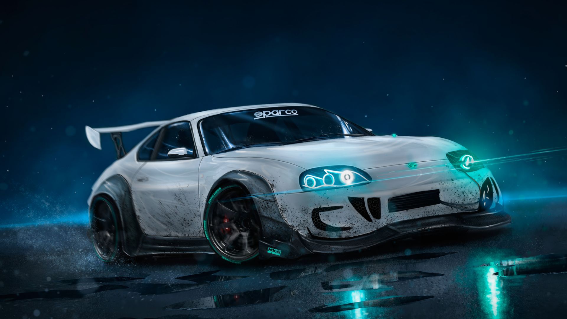Artwork, toyota supra, neon lights wallpaper, HD image, picture, background, edd675