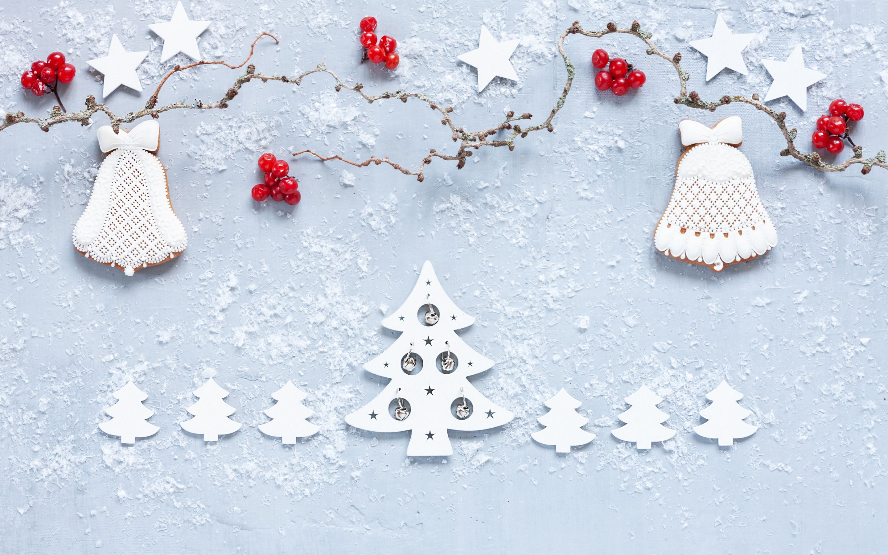 Download wallpaper Winter christmas decoration, winter, snow, christmas cookies, Happy New Year, Christmas, White paper christmas tree for desktop with resolution 2880x1800. High Quality HD picture wallpaper
