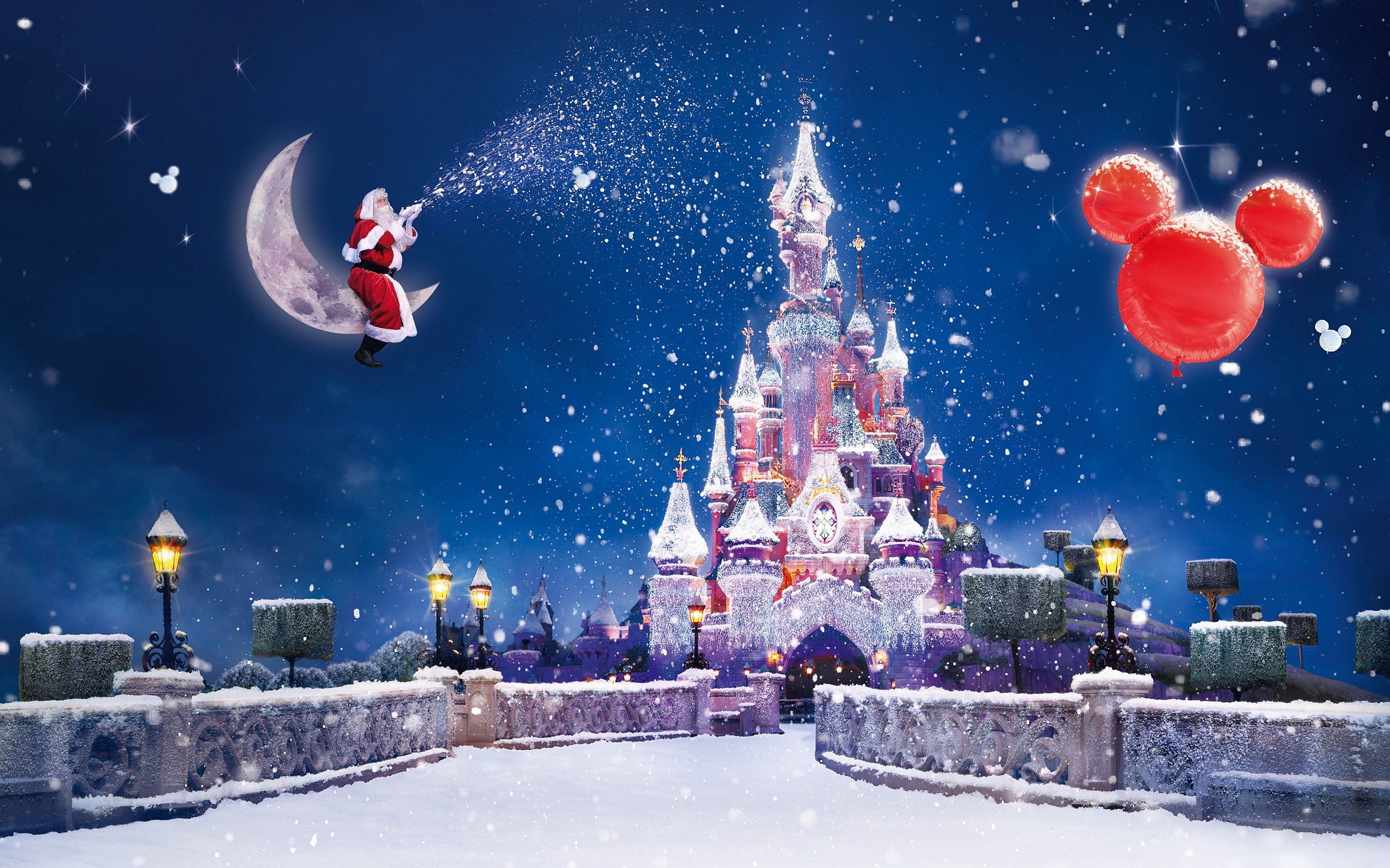Happy Christmas Santa Showering Snow On Disney HD Wallpaper