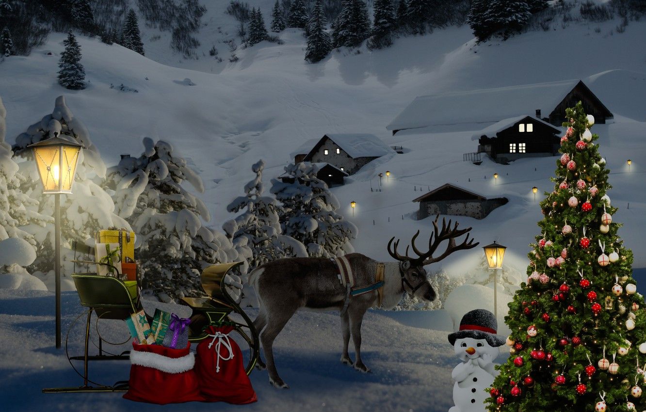 Wallpaper Christmas, gifts, snowman, Santa Claus, surprise, Christmas tree, new adventures image for desktop, section новый год