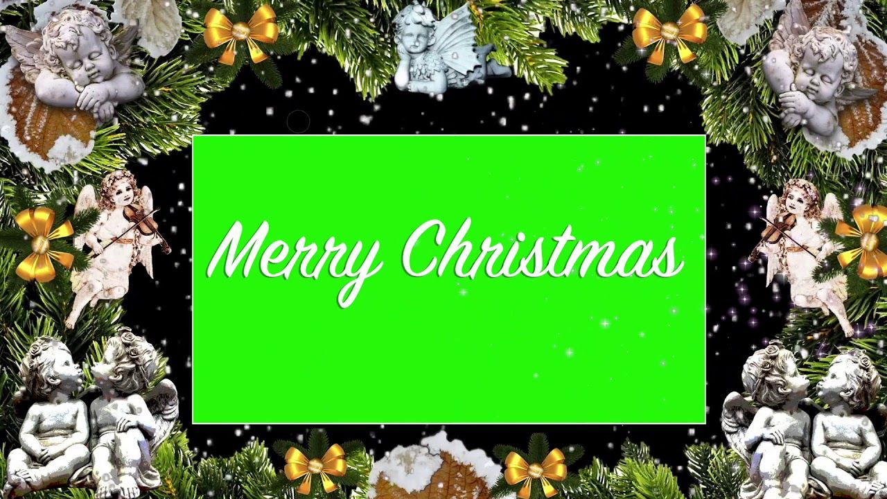 HD GREEN SCREEN, CHRISTMAS BACKGROUND FRAME, ANGELS, SNOW FALLING, NO COPYRIGHT, FREE DOWNLOAD