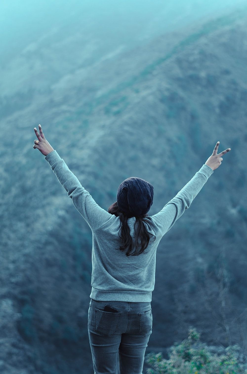 Girl Standing On Mountain Picture. Download Free Image