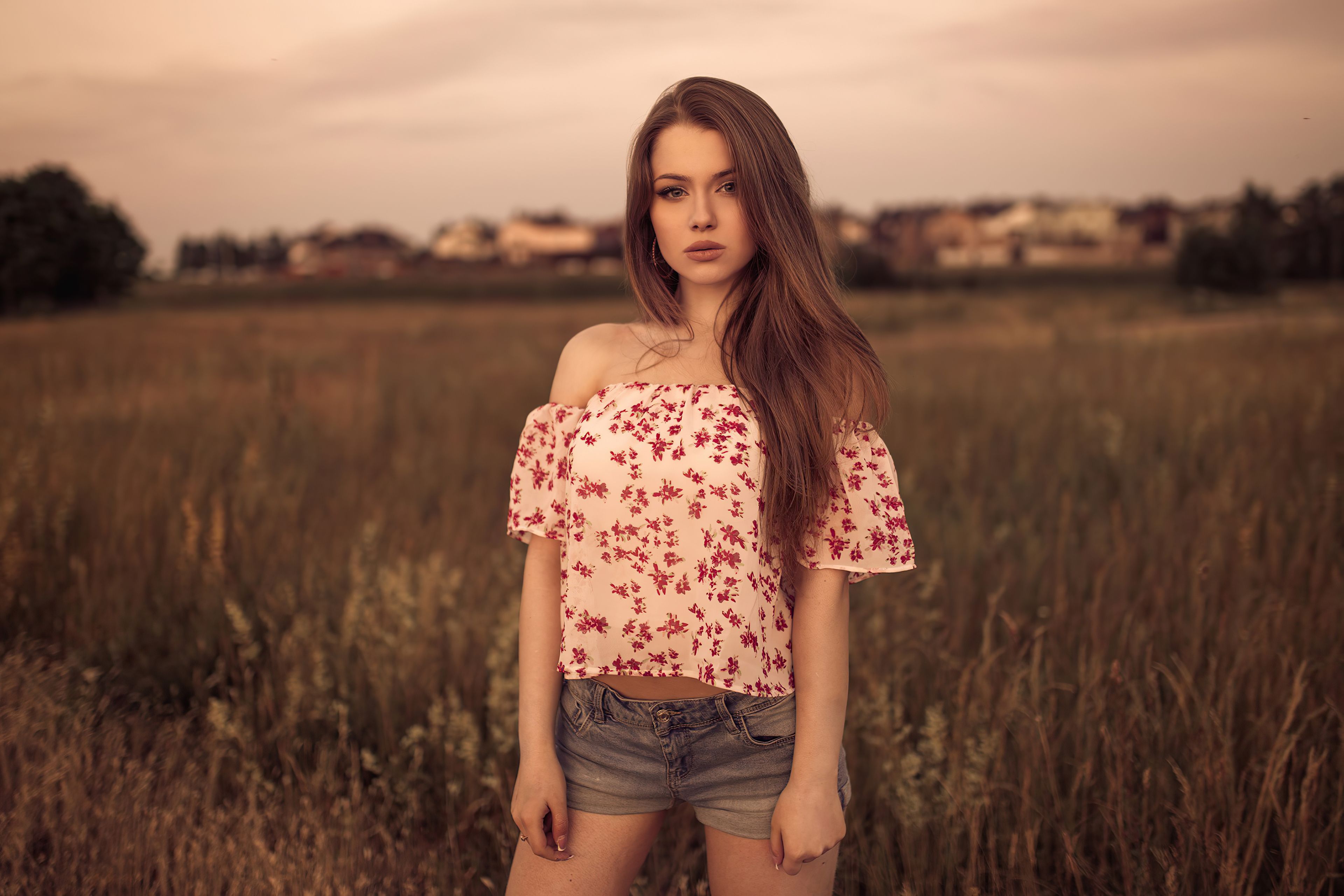Women Brunette Standing In Field 4k, HD Girls, 4k Wallpaper, Image, Background, Photo and Picture