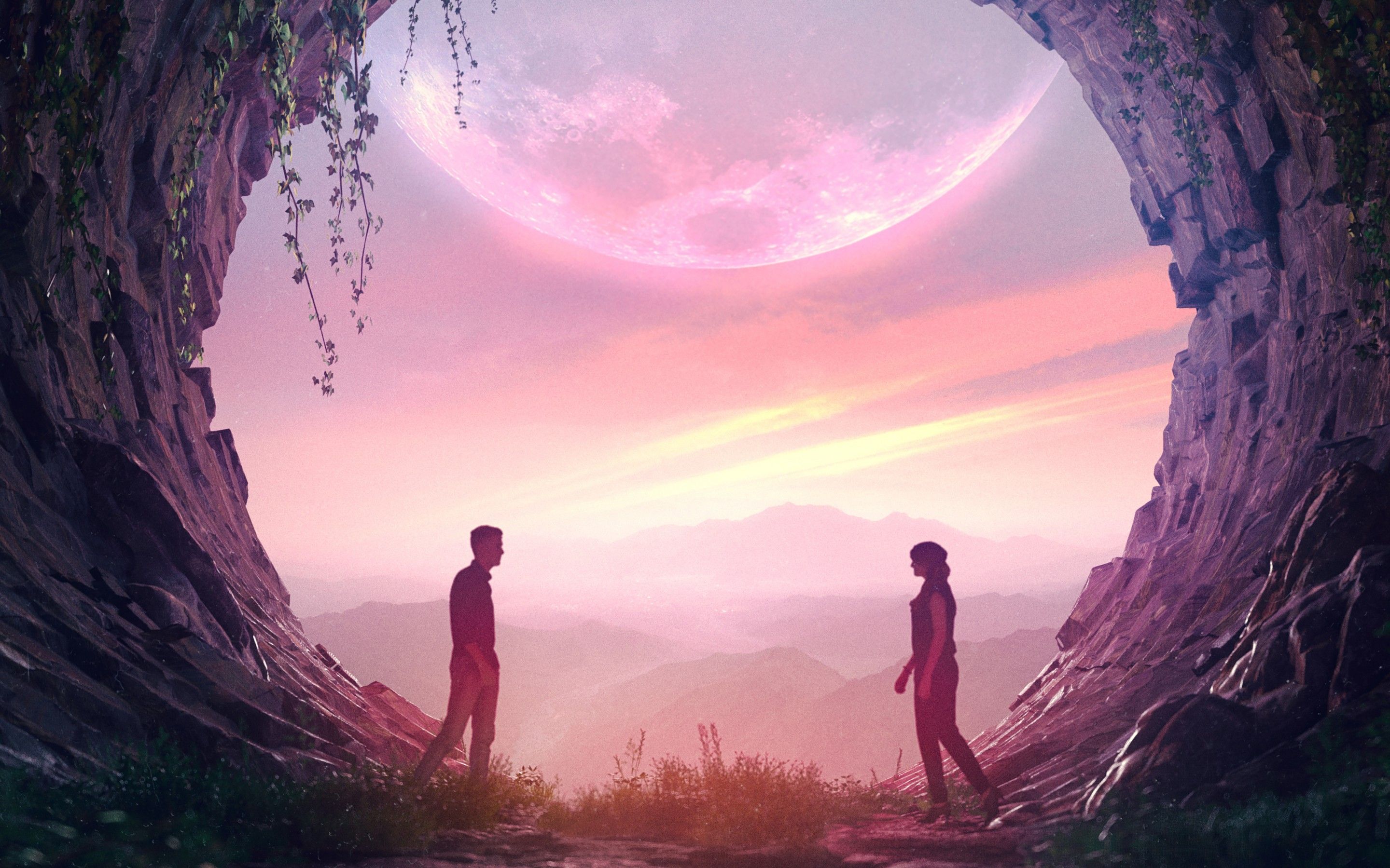 Couple 4K Wallpaper, Romantic, Lovers, Cave, Sci Fi, Love