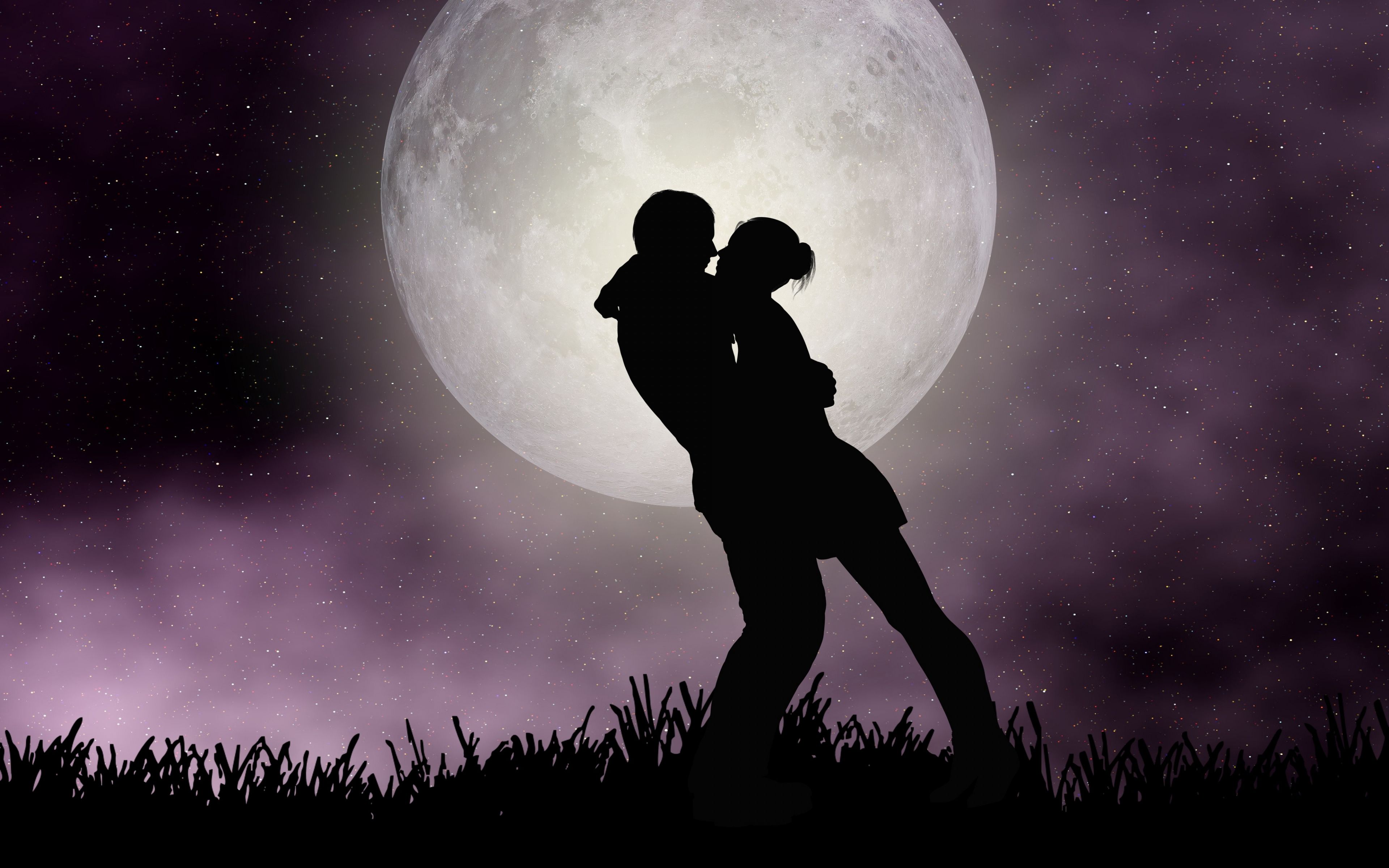Download Moon, romantic couple, silhouette, art wallpaper, 3840x 4K Ultra HD 16: Widescreen