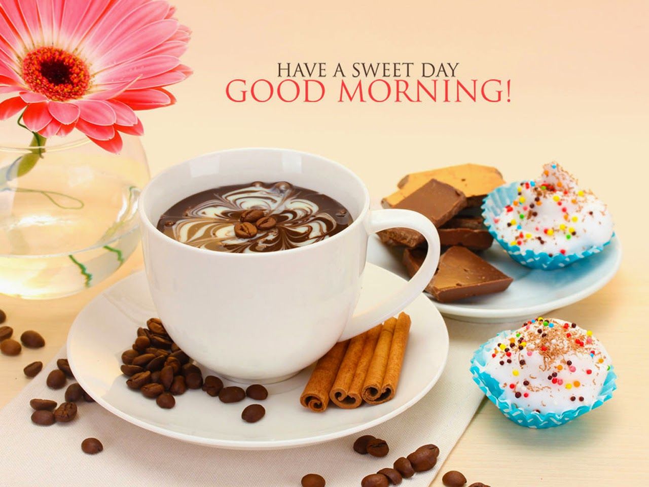 Good Morning SMS And Messages With Coffee Flower Wallpaper