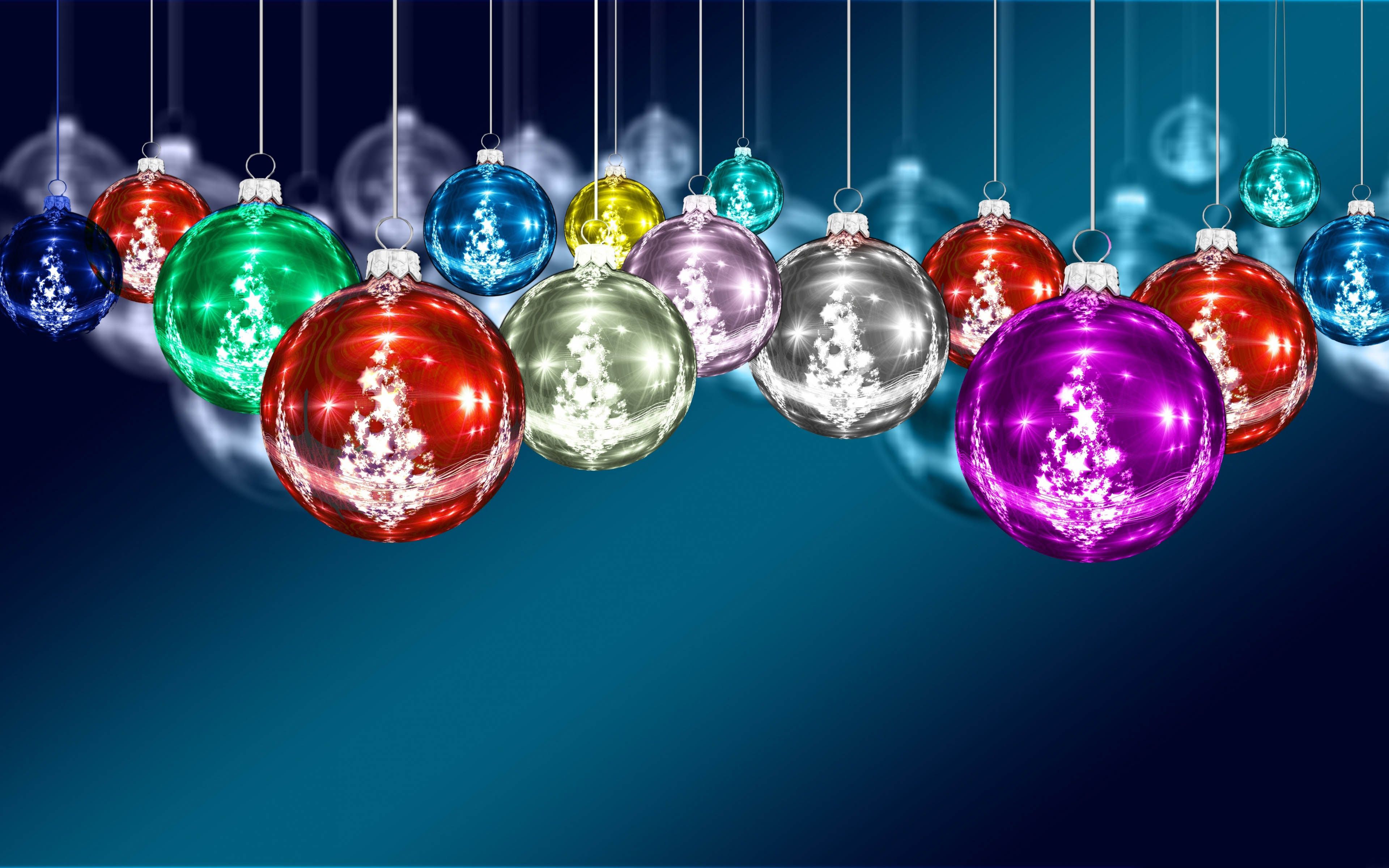 Christmas Decorations Colorful Balls Blue Desktop Wallpaper HD 3840x2400, Wallpaper13.com