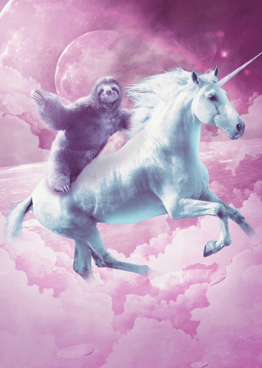 Sloth Riding On Unicorn' Poster Print by Random Galaxy. Displate. Cute baby sloths, Cute animal drawings, Funny sloth picture