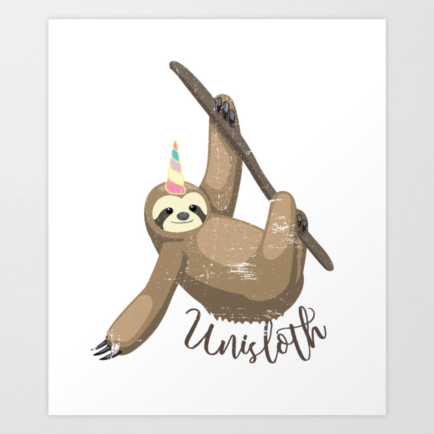 Unisloth Sloth and Unicorn Mashup Art Print