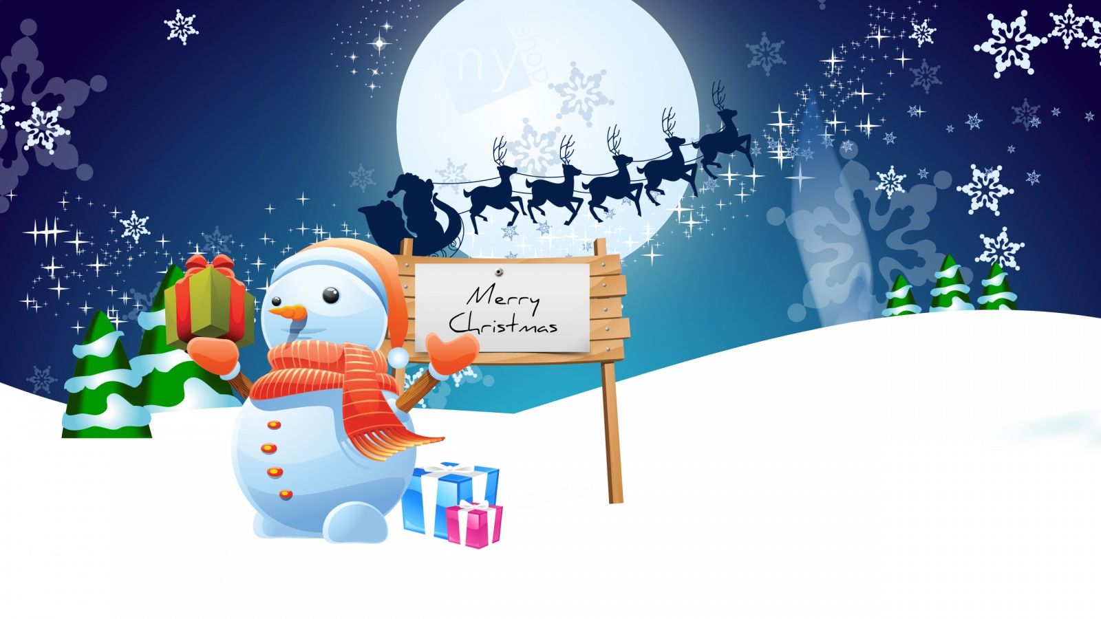 Snowman Merry Christmas Wallpaper in jpg format for free download