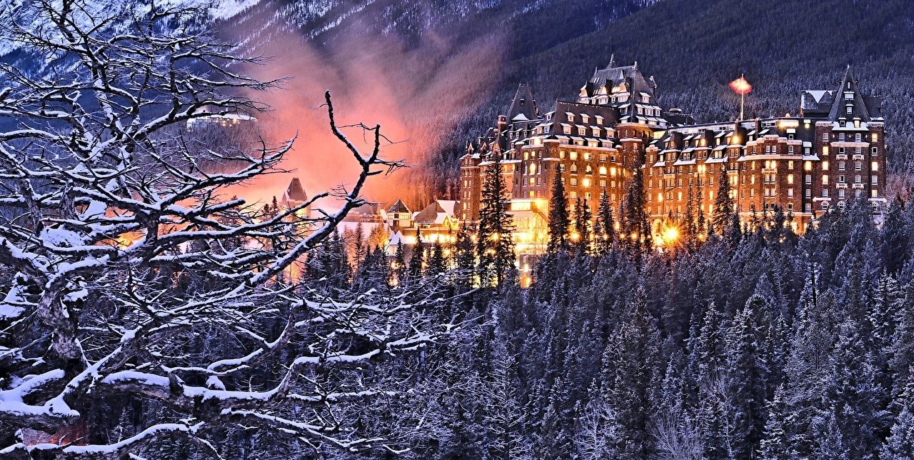 image Banff Canada Springs Alberta Hotel Winter Snow Parks forest