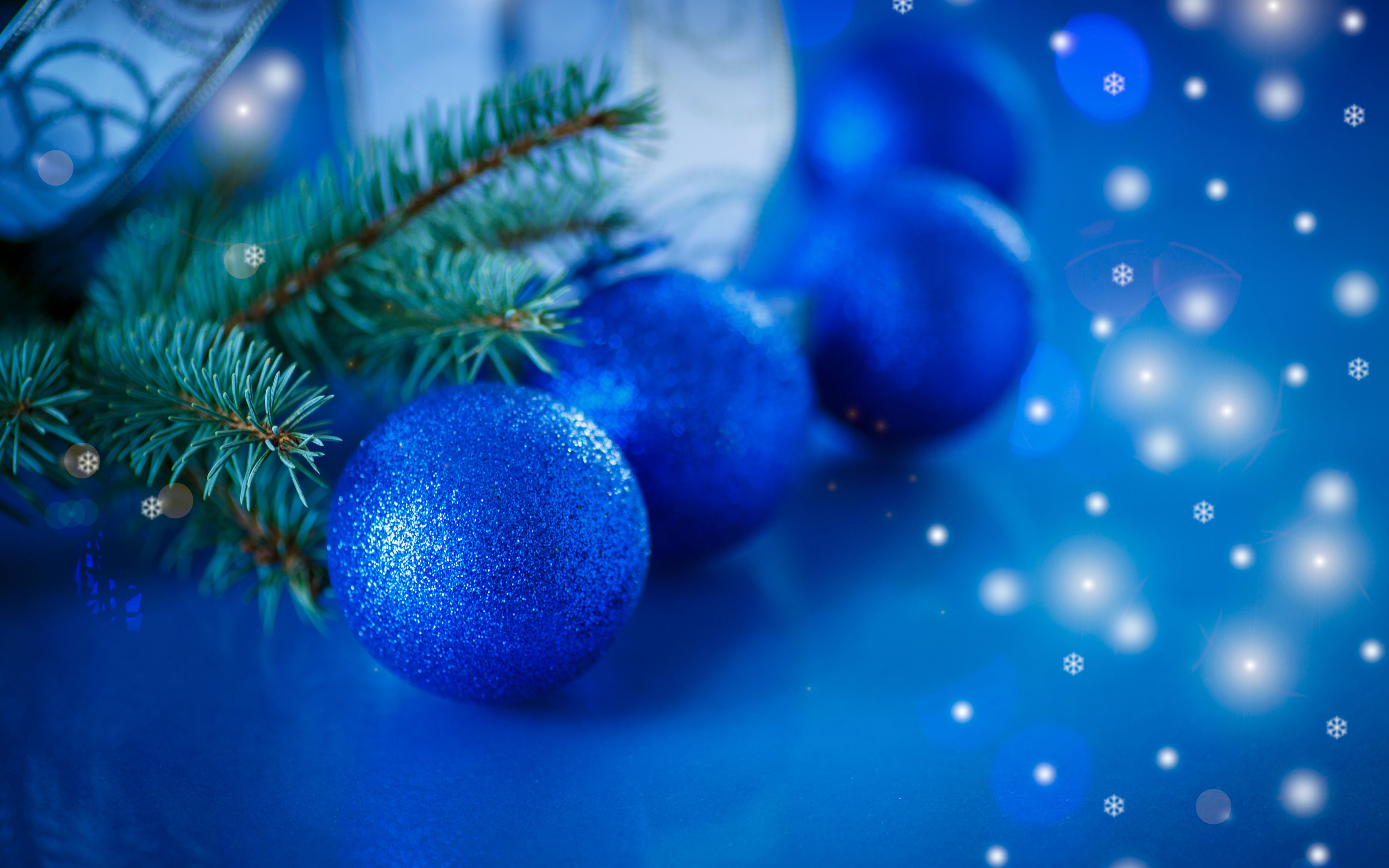Desktop Wallpaper Christmas Light Blue Balls Branches 3840x2400