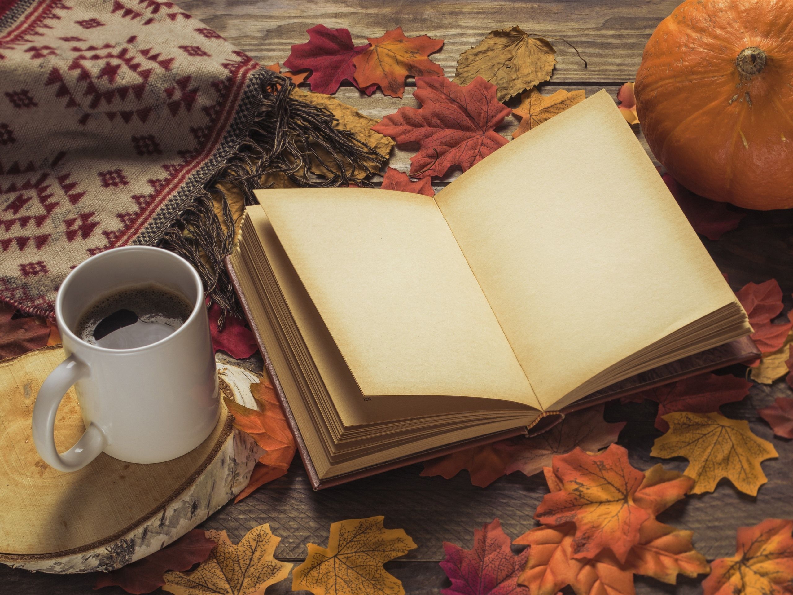 Wallpaper Book, coffee, maple leaves, still life 5120x2880 UHD 5K Picture, Image