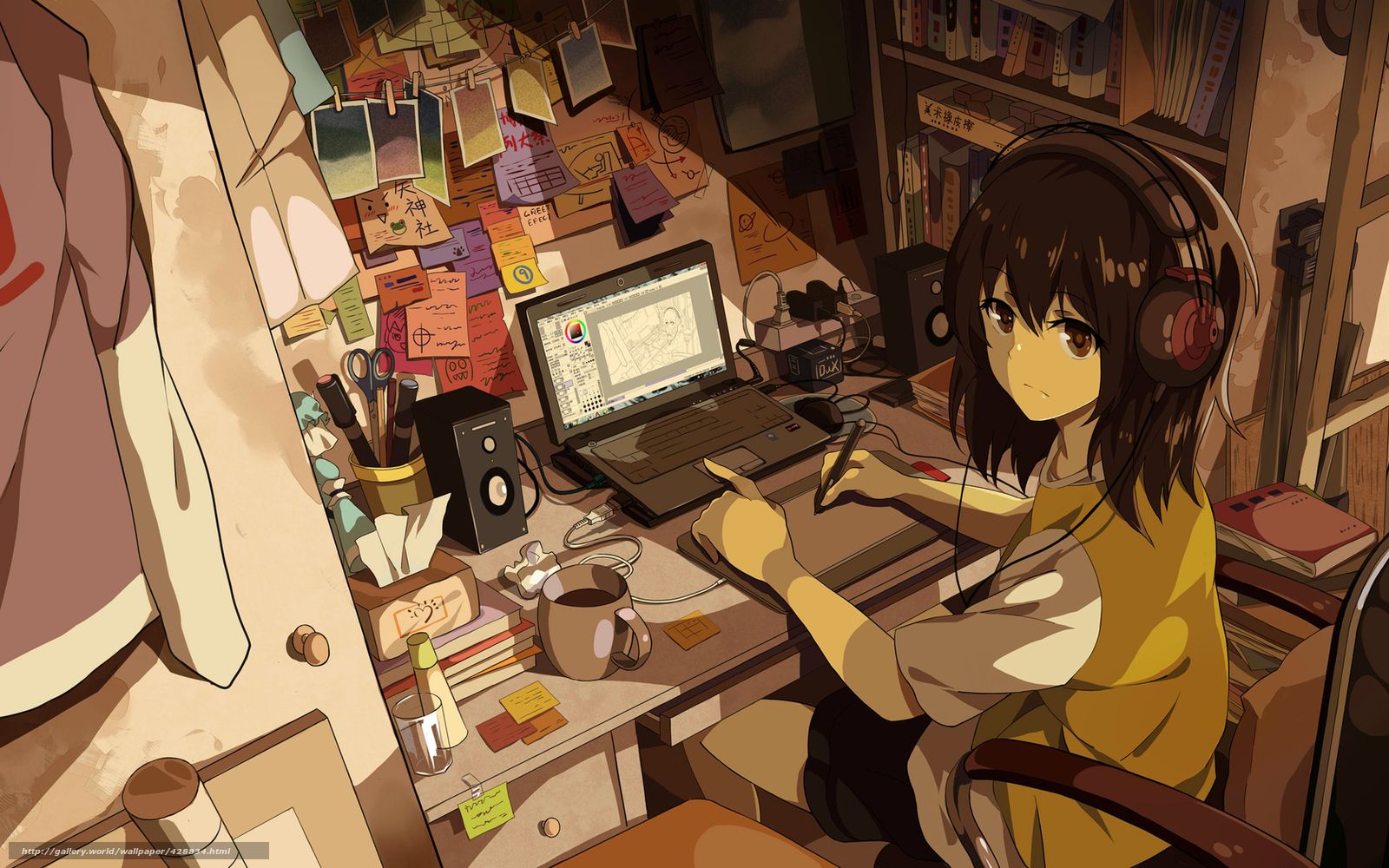 Cute Lofi Girl Workstation Wallpaper Background, Female, Anime, Manga,  Cute, Cozy, Generative AI Stock Illustration - Illustration of vibe, desk:  277709315