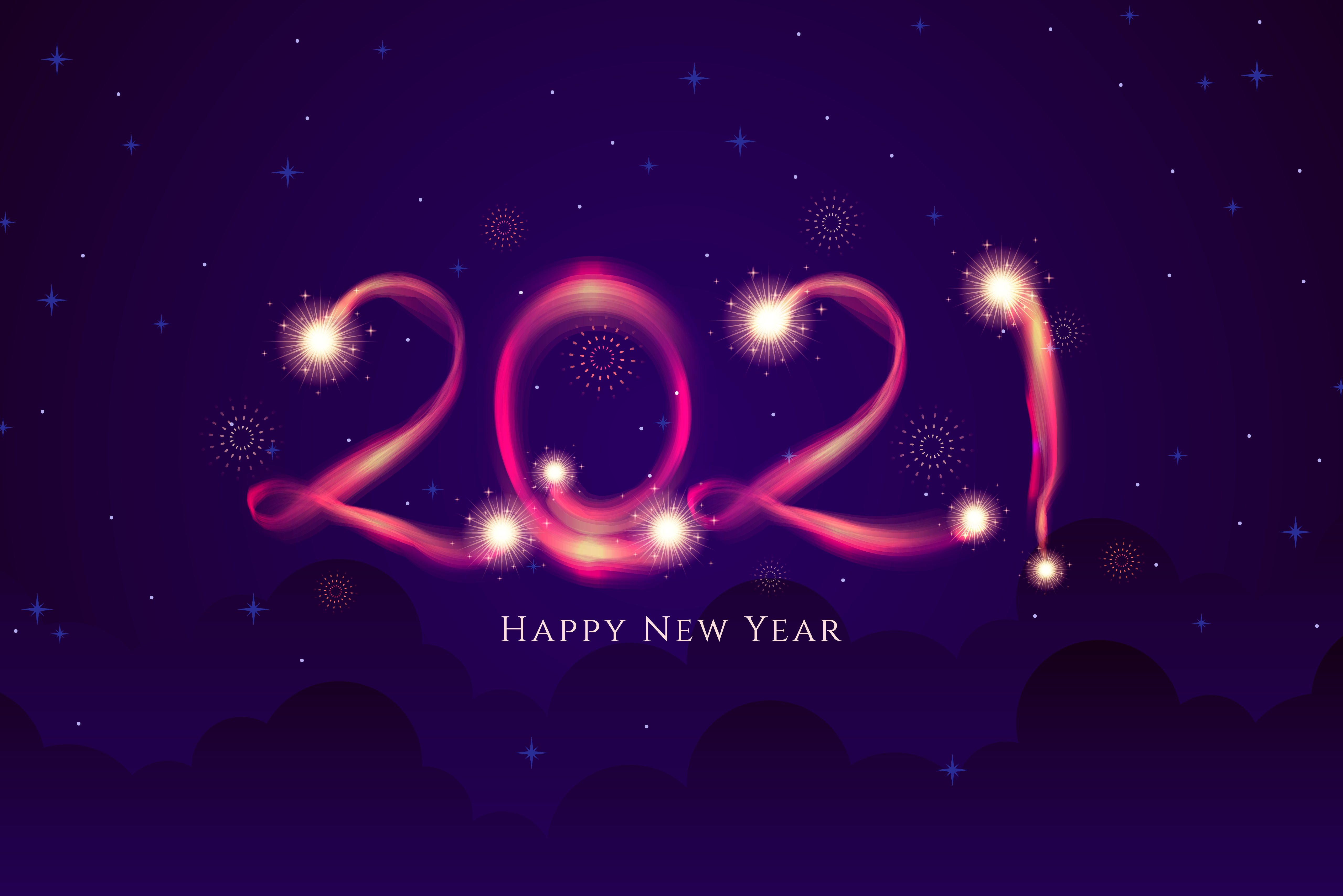 New Year 4K Wallpaper, Happy New Year, Fireworks, Dark Background, Celebrations New Year