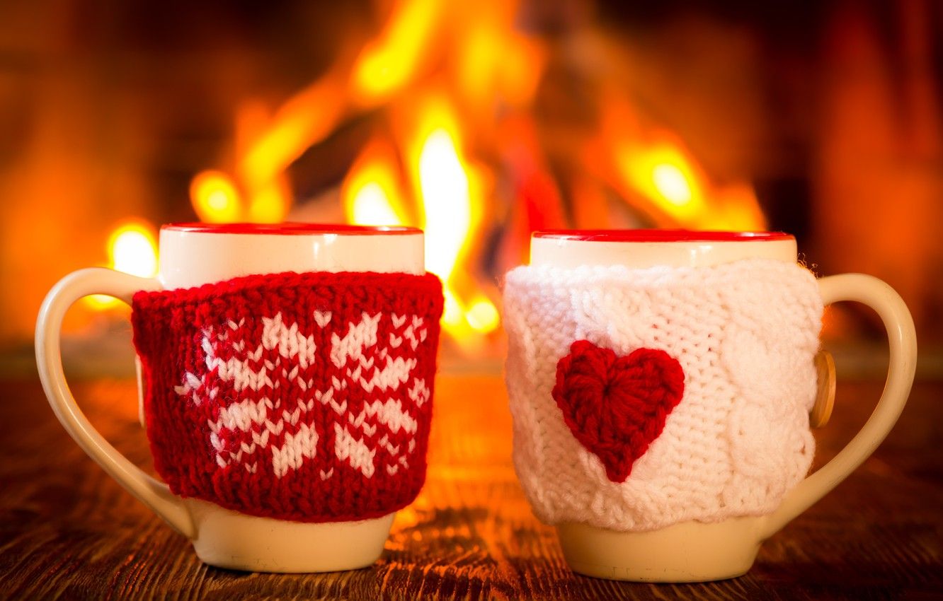 Photo Wallpaper Winter, Coffee, Hot, Cup, Fire, Fireplace, Days Before Christmas Wallpaper & Background Download