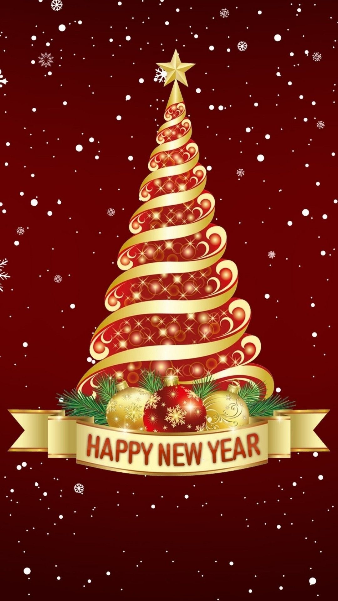 Download 1080x1920 Happy New Year Christmas Tree, Snowflakes, Design Wallpaper for iPhone iPhone 7 Plus, iPhone 6+, Sony Xperia Z, HTC One