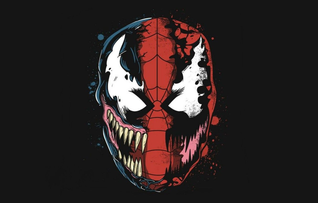 Photo Wallpaper Art, Black Background, Spider Man, Venom Carnage Face