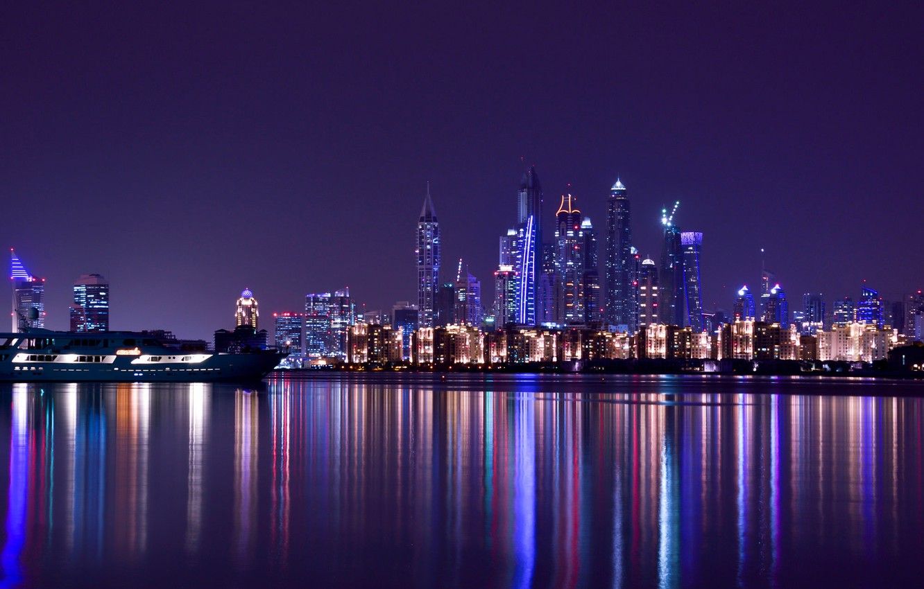 Wallpaper City, Light, Purple, Dubai, Night, Emirates, Travel, Scape image for desktop, section город