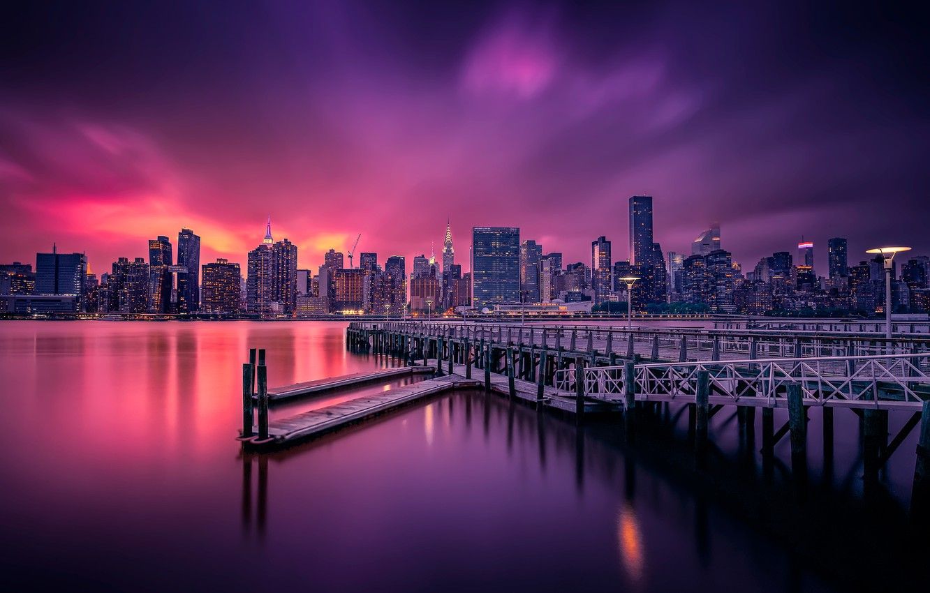 Wallpaper night, the city, lights, surface, USA, New York image for desktop, section город