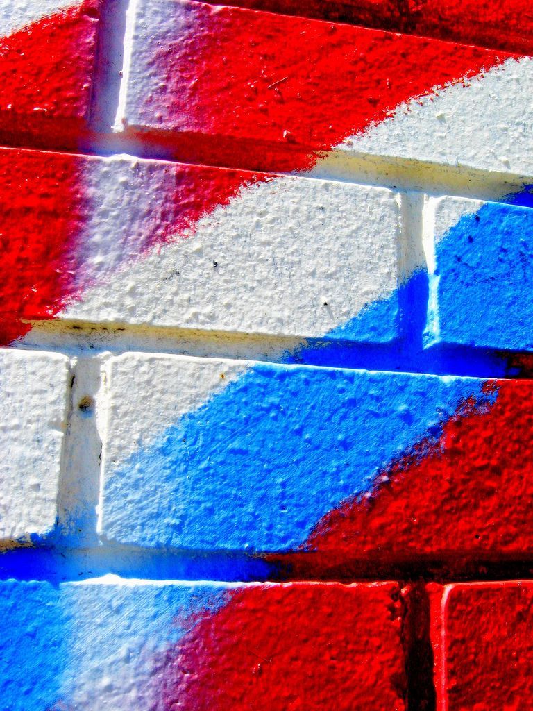 red white and blue. brick wall. Red white blue, Red and blue, Red and white