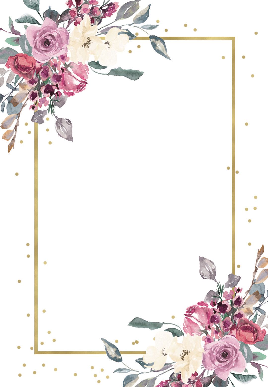 Flowers and golden frameñera Invitation (free). Greetings Island. Flower background wallpaper, Floral invitations , Flower background