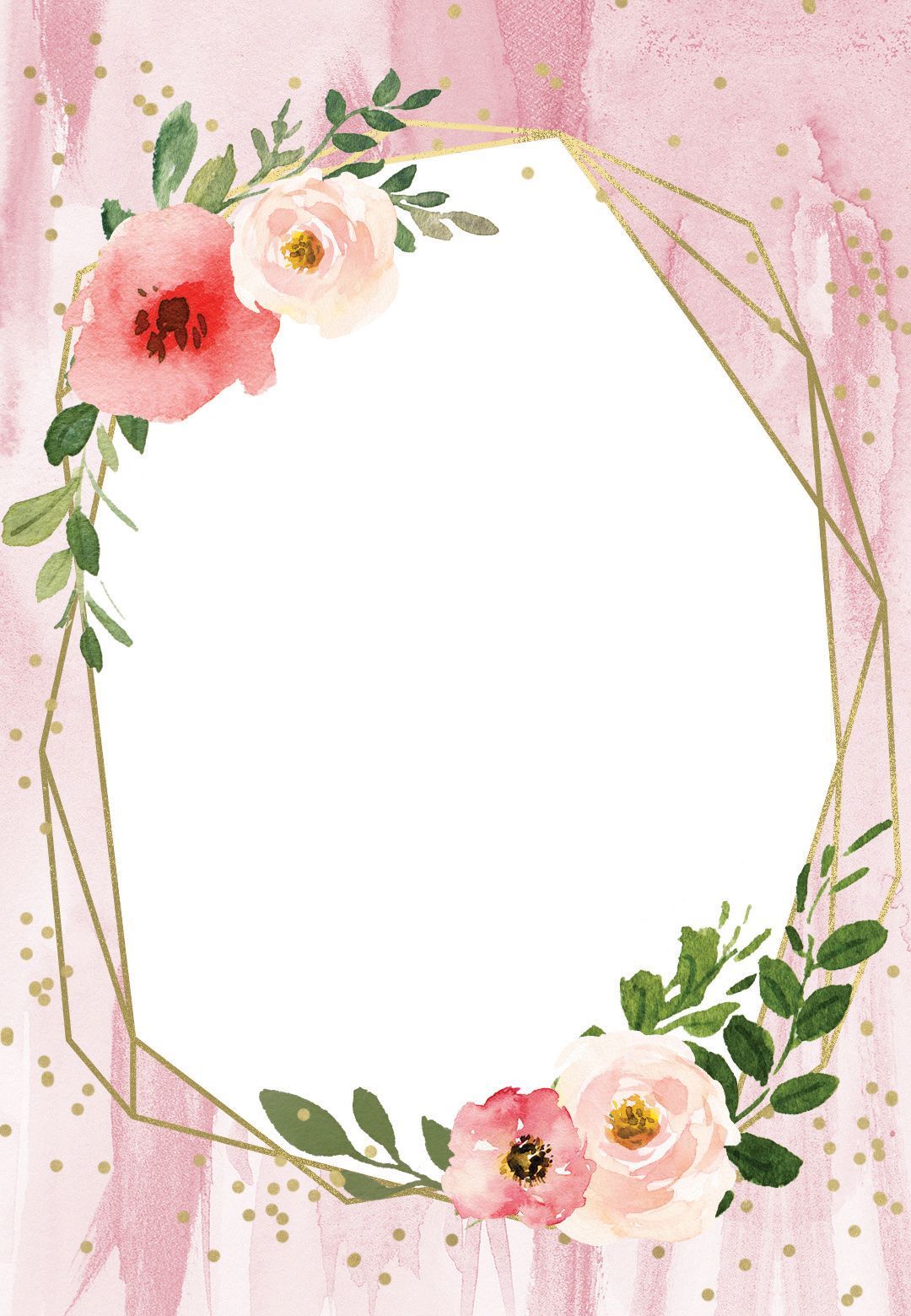 Polygonal frame and blush flowersñera Invitation. Greetings Island. Floral border design, Floral invitation, Flower frame