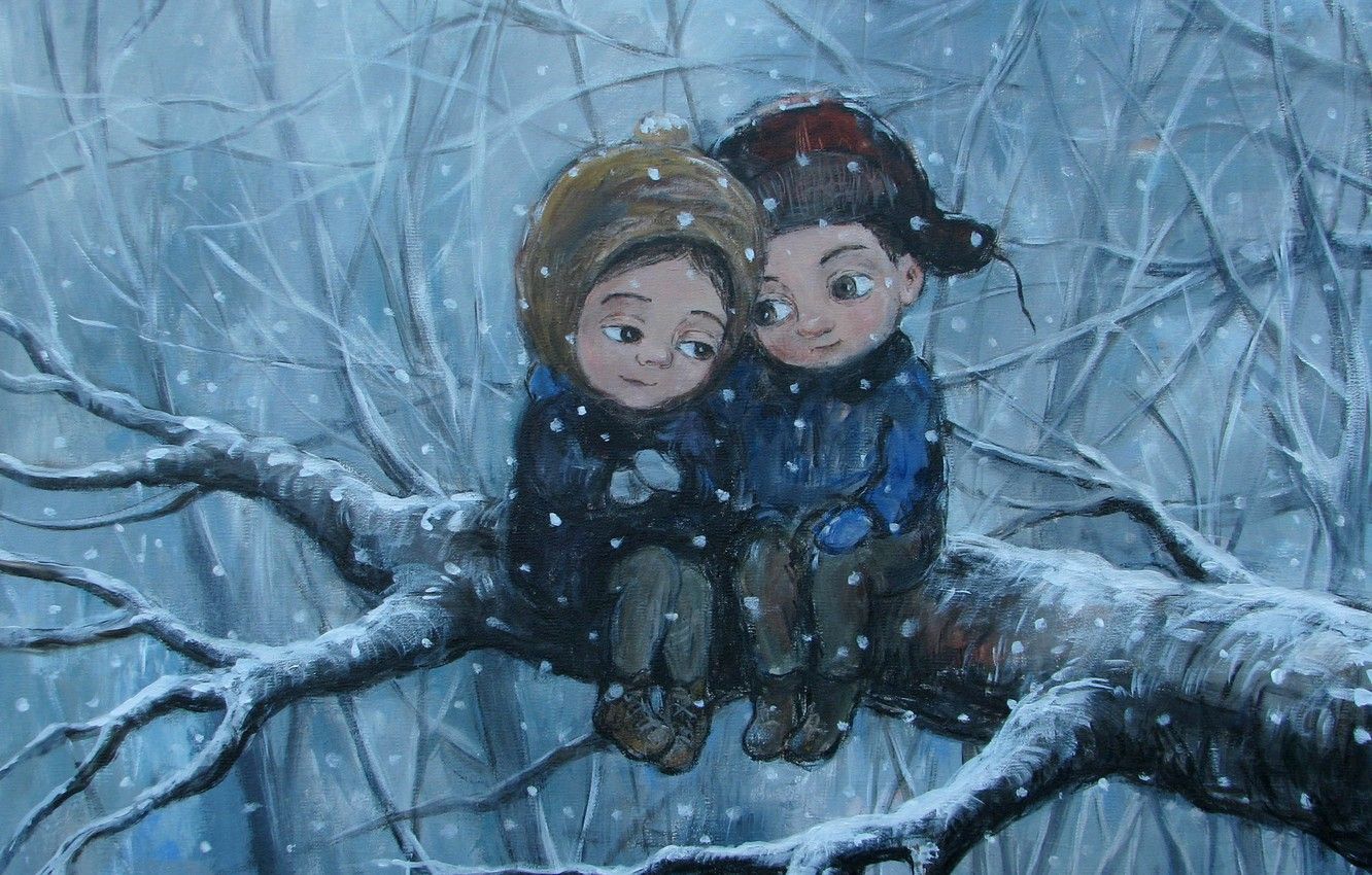 Wallpaper winter, tree, feelings, branch, boy, girl, friends, care, Nino Chakvetadze image for desktop, section настроения