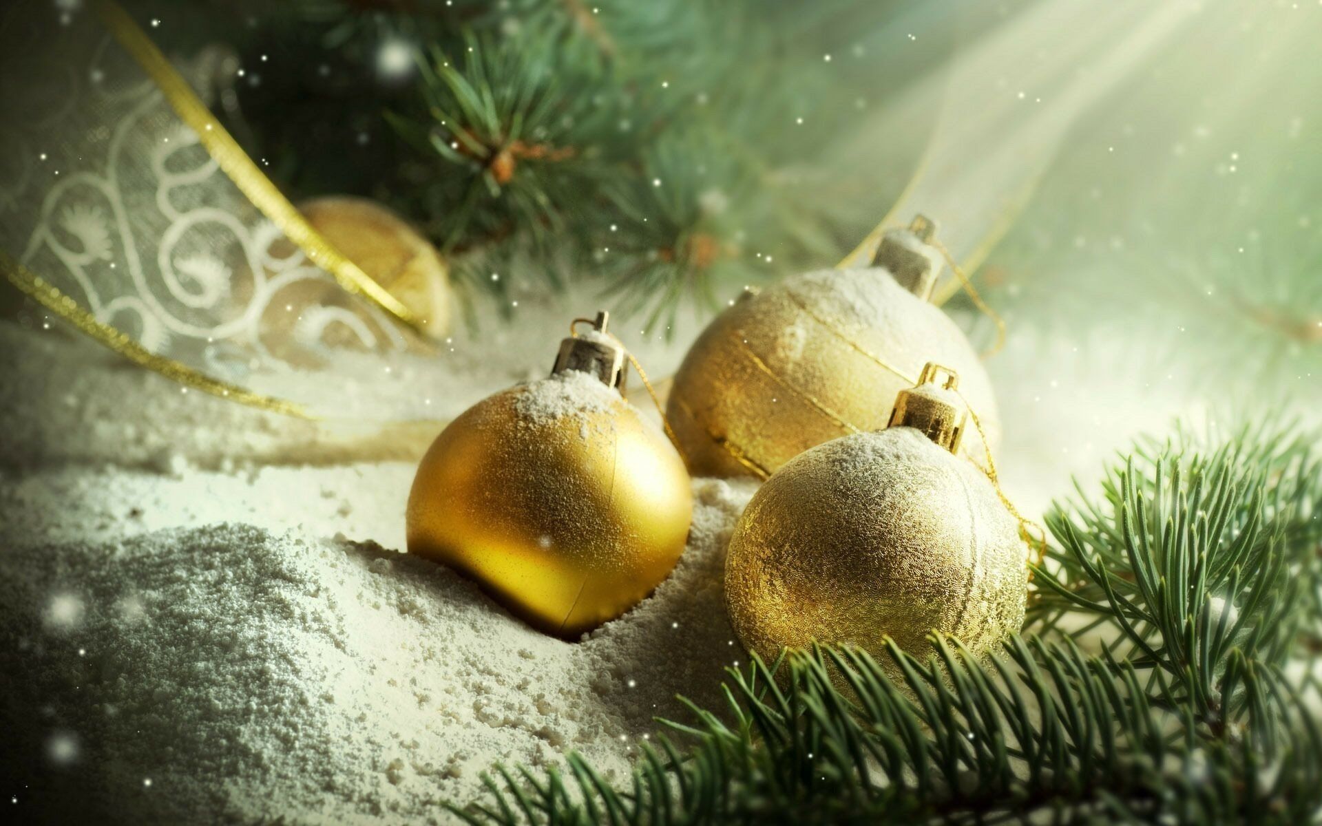 Download wallpaper Christmas, golden balls, xmas tree, New Year for desktop with resolution 1920x1200. High Quality HD picture wallpaper