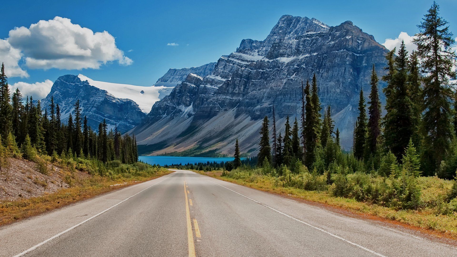 Mountains Trees Road Canada desktop PC and Mac wallpaper