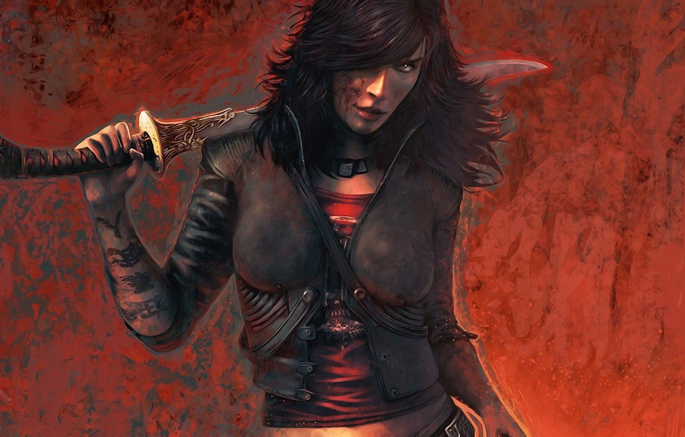 Wallpaper Look, Girl, Red, Sword, Art, Jacket, T Shirt, Girl, Game, Ps Xbox Wet, Ruby Malone, Rubi Malone Image For Desktop, Section девушки