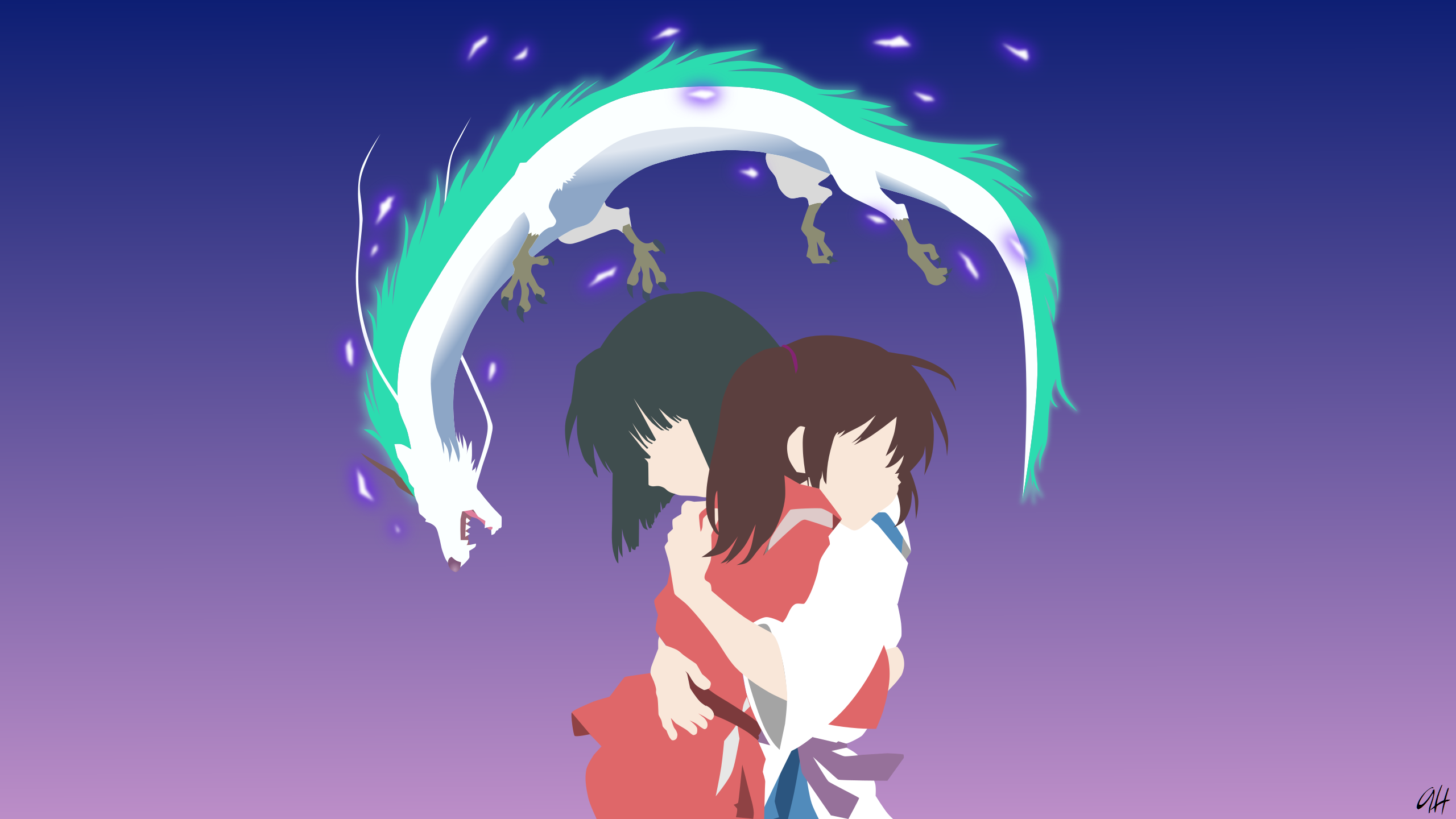 Spirited Away Chihiro Spirited Away Haku Spirited Away Anime Minimalist Wallpaper:2560x1440