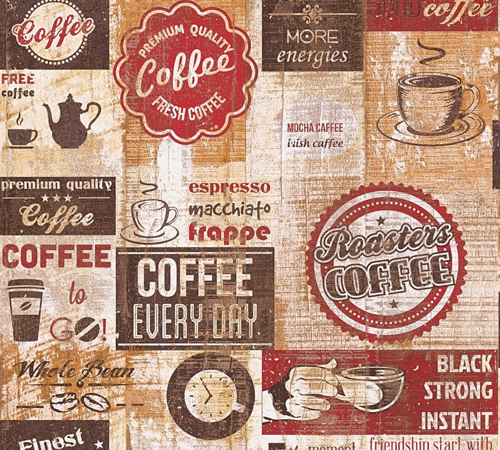 Wallpaper Coffee Kitchen Vintage Red Brown 33480 1